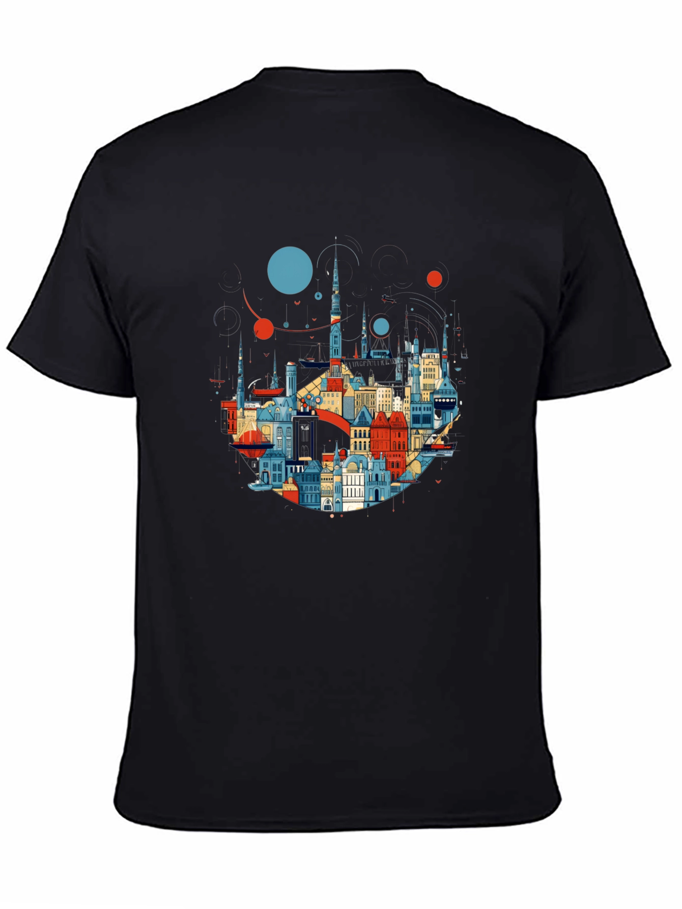 Cityscape Graphic Tee - Stylish Black Cotton T-Shirt
