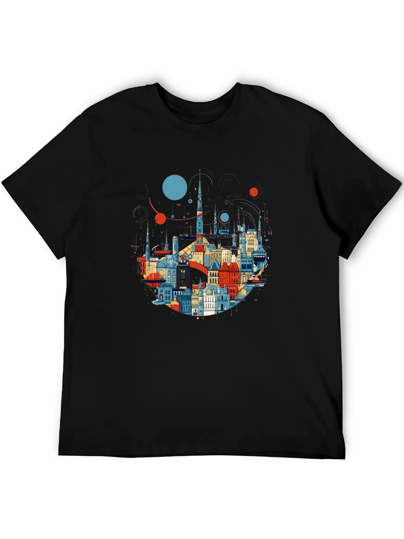 Cityscape Graphic Tee - Stylish Black Cotton T-Shirt