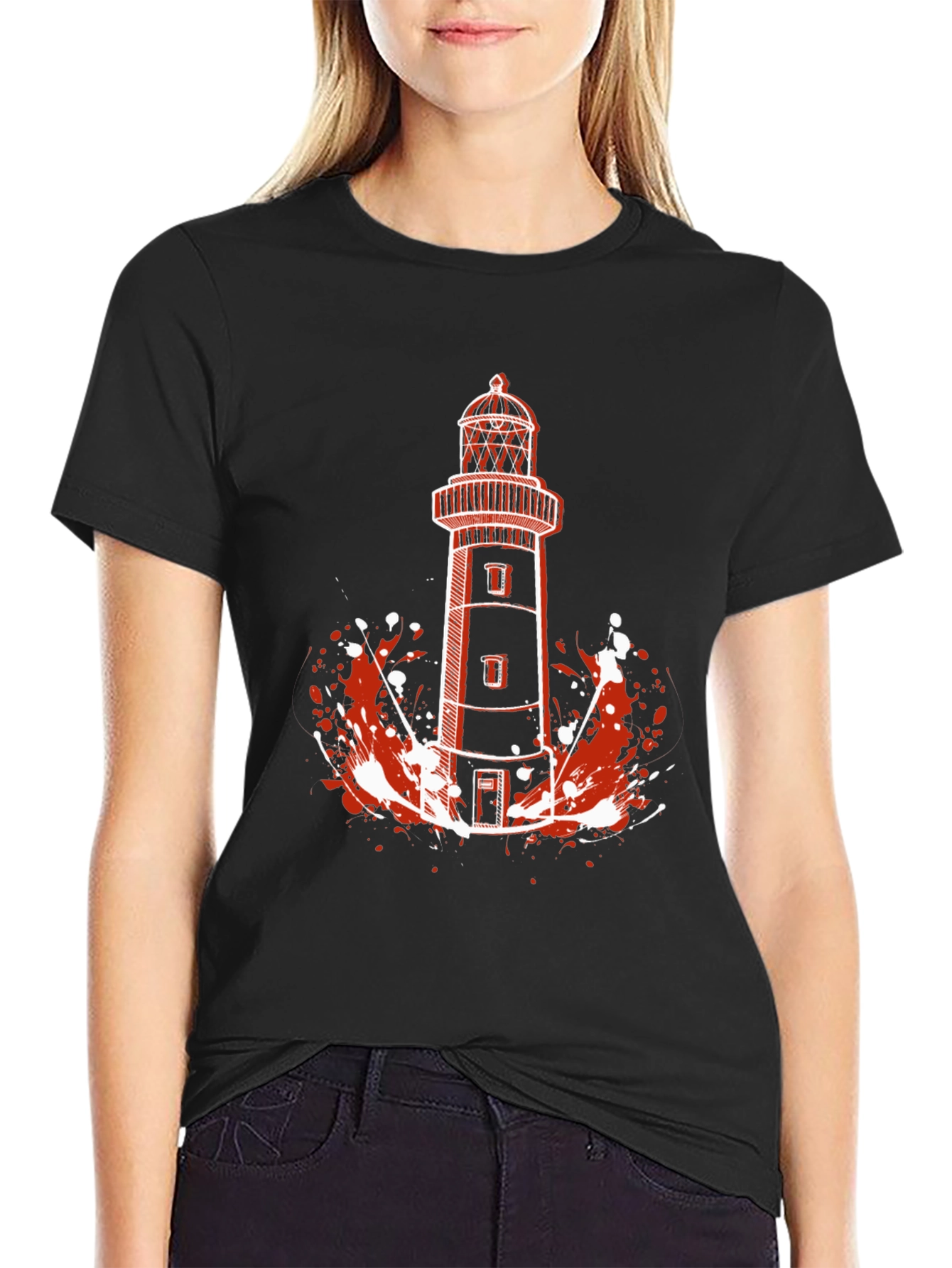 Lighthouse Graphic Tee - Black Cotton T-Shirt