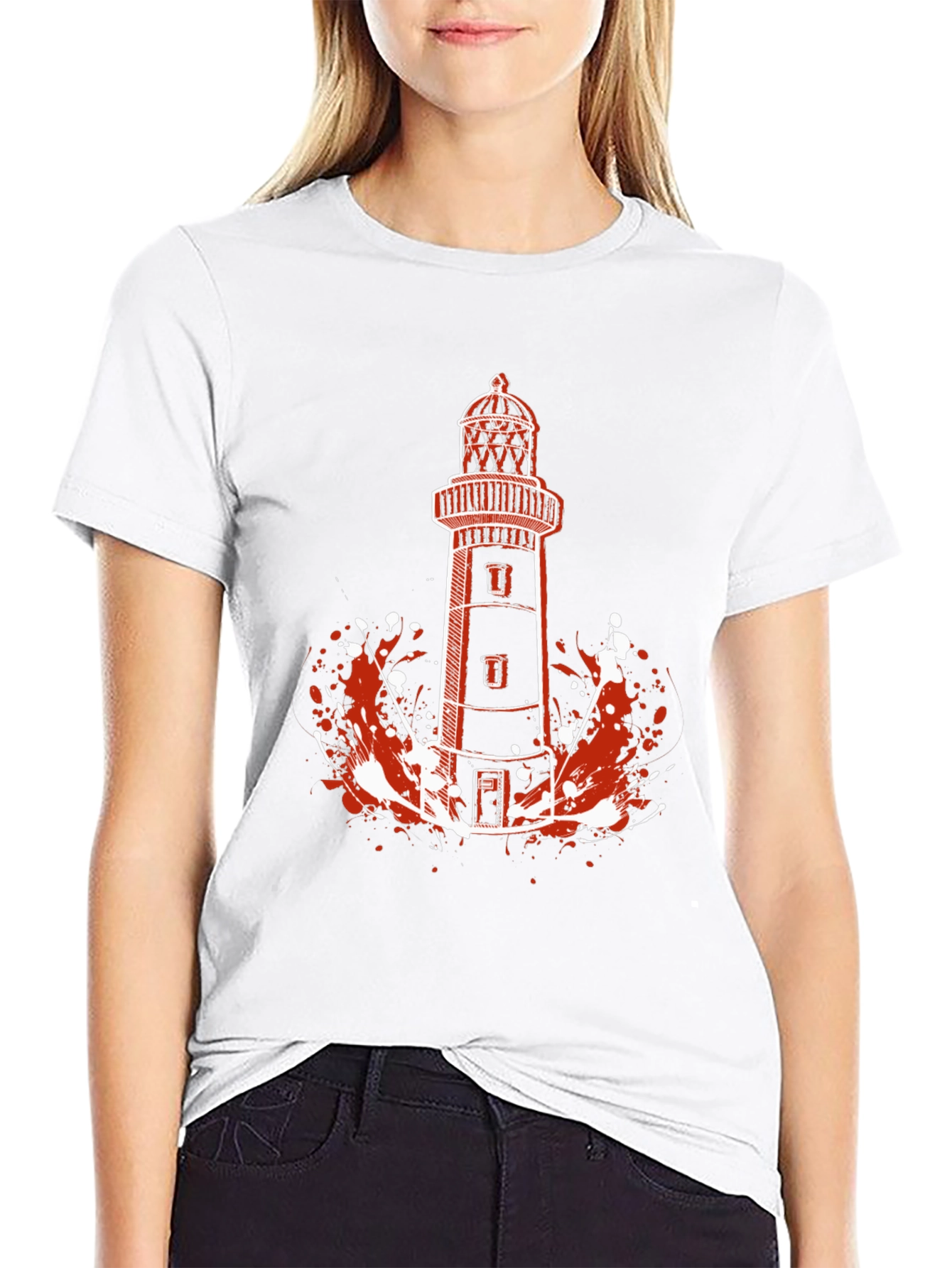 Lighthouse Graphic Tee - Black Cotton T-Shirt