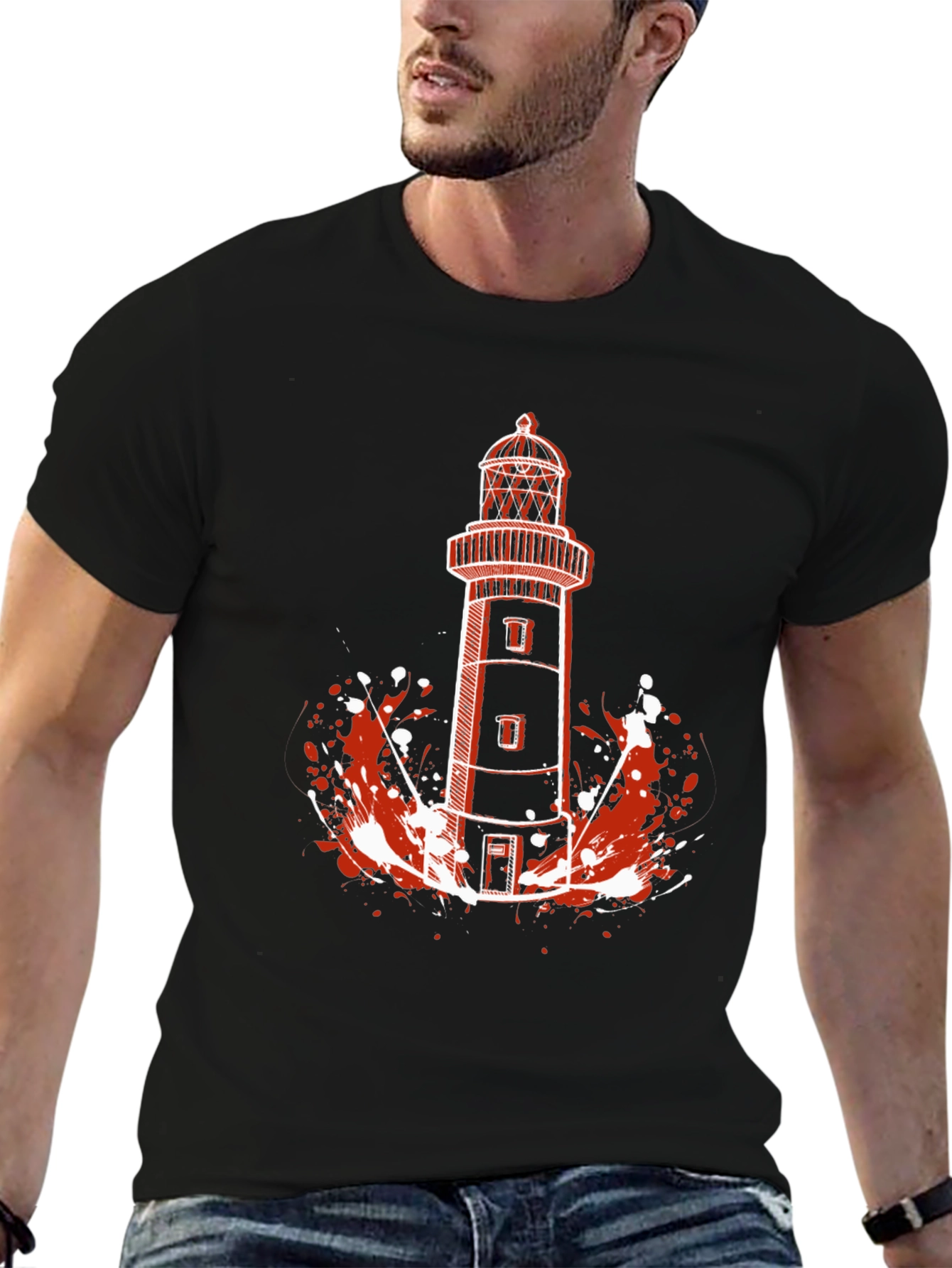 Lighthouse Graphic Tee - Black Cotton T-Shirt