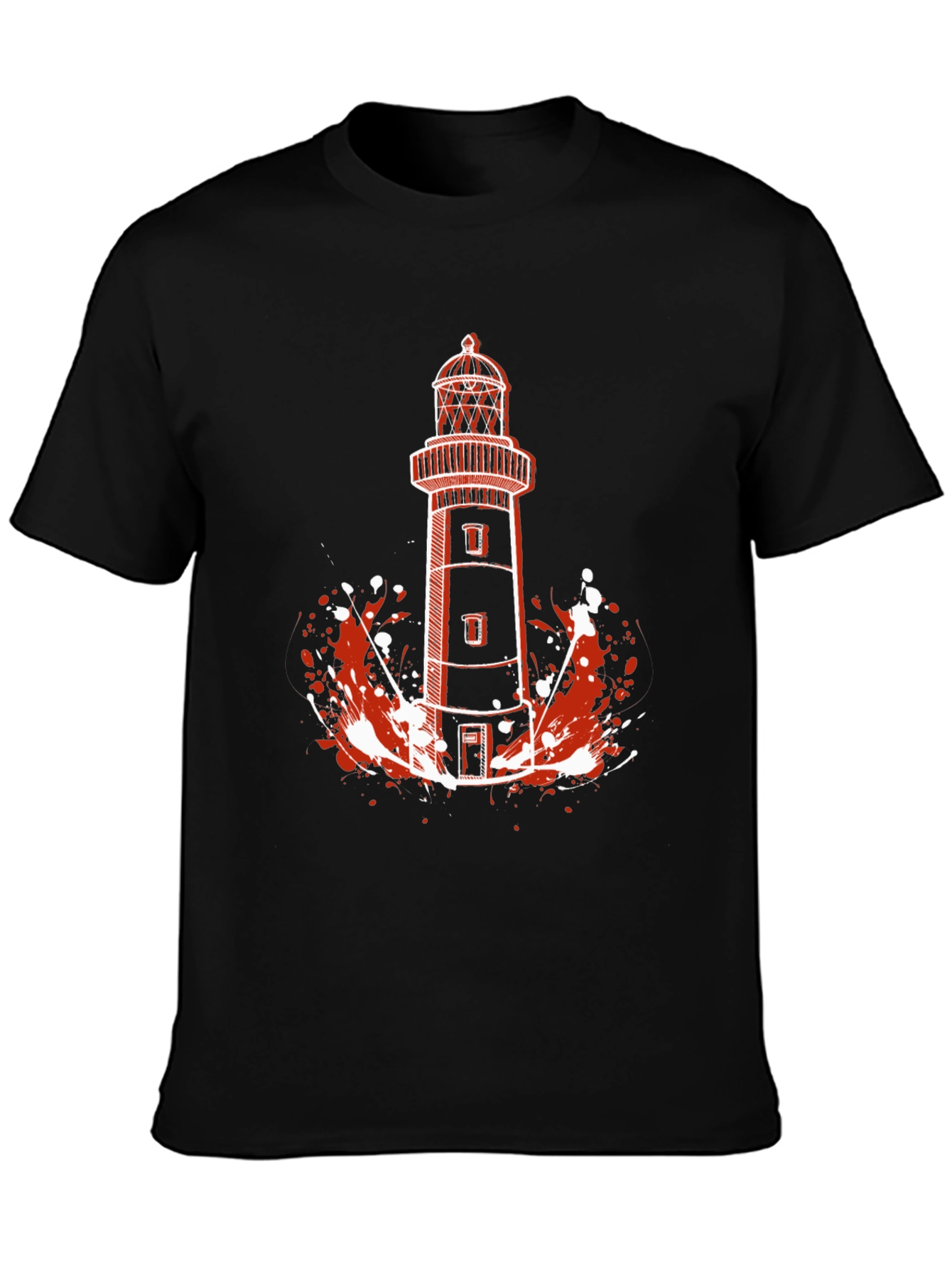 Lighthouse Graphic Tee - Black Cotton T-Shirt