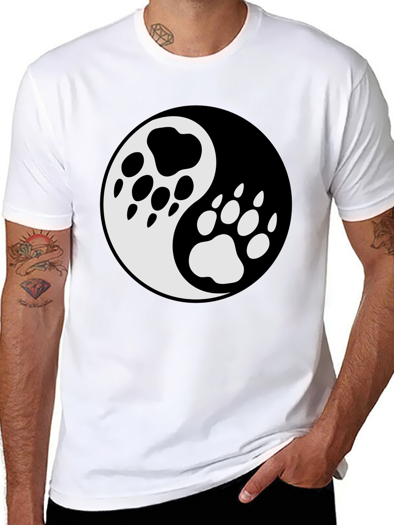 Yin Yang Paw Print T-Shirt - Balance & Style