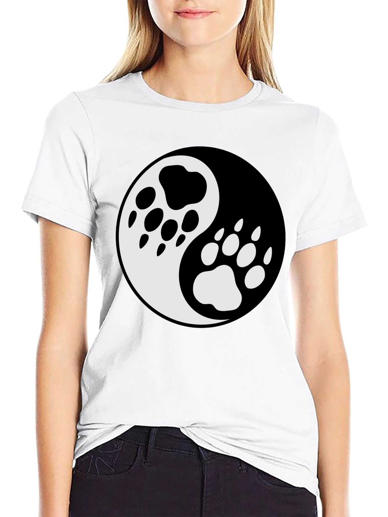 Yin Yang Paw Print T-Shirt - Balance & Style