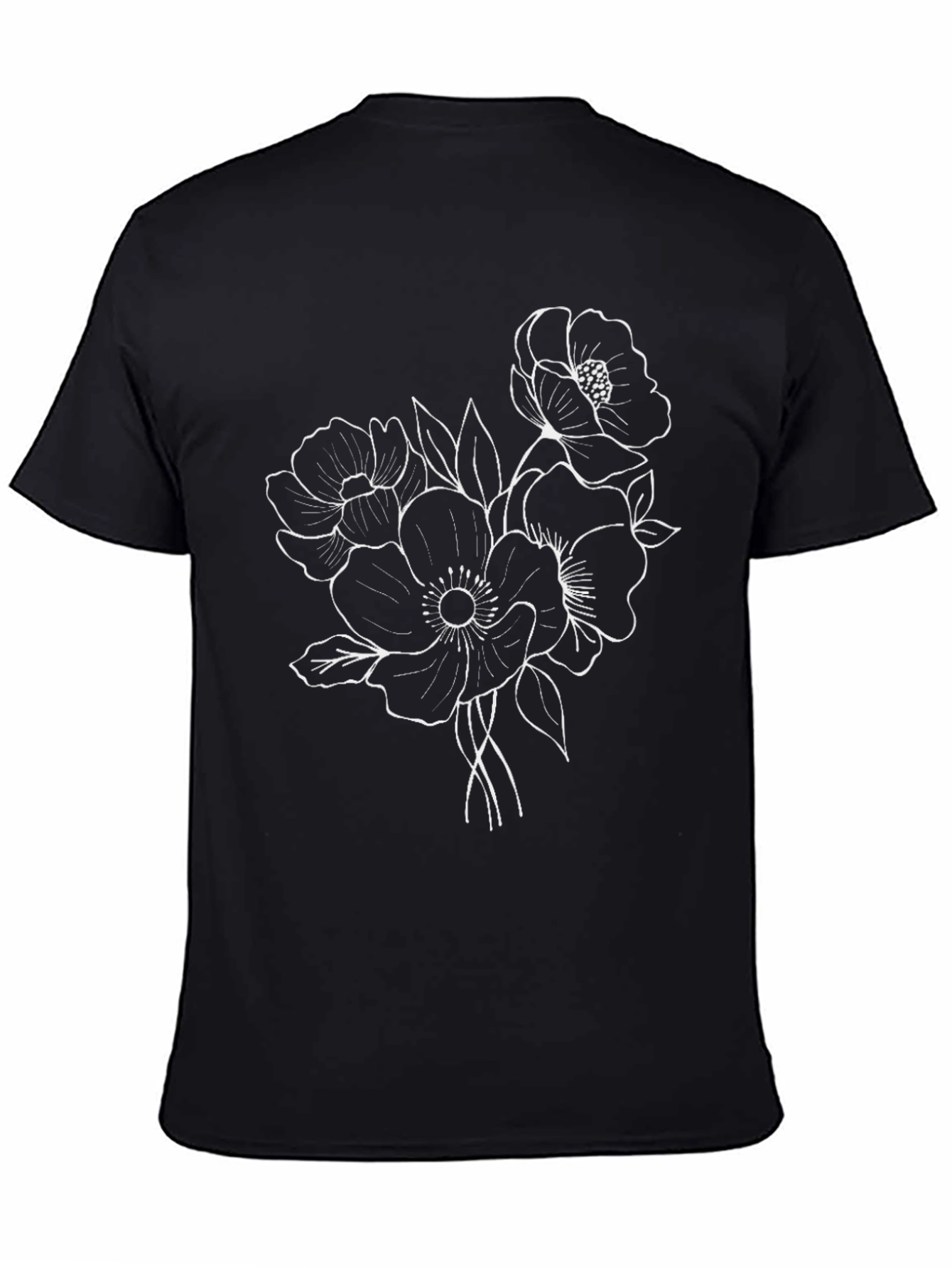 Floral Graphic Black T-Shirt - Elegant Botanical Design