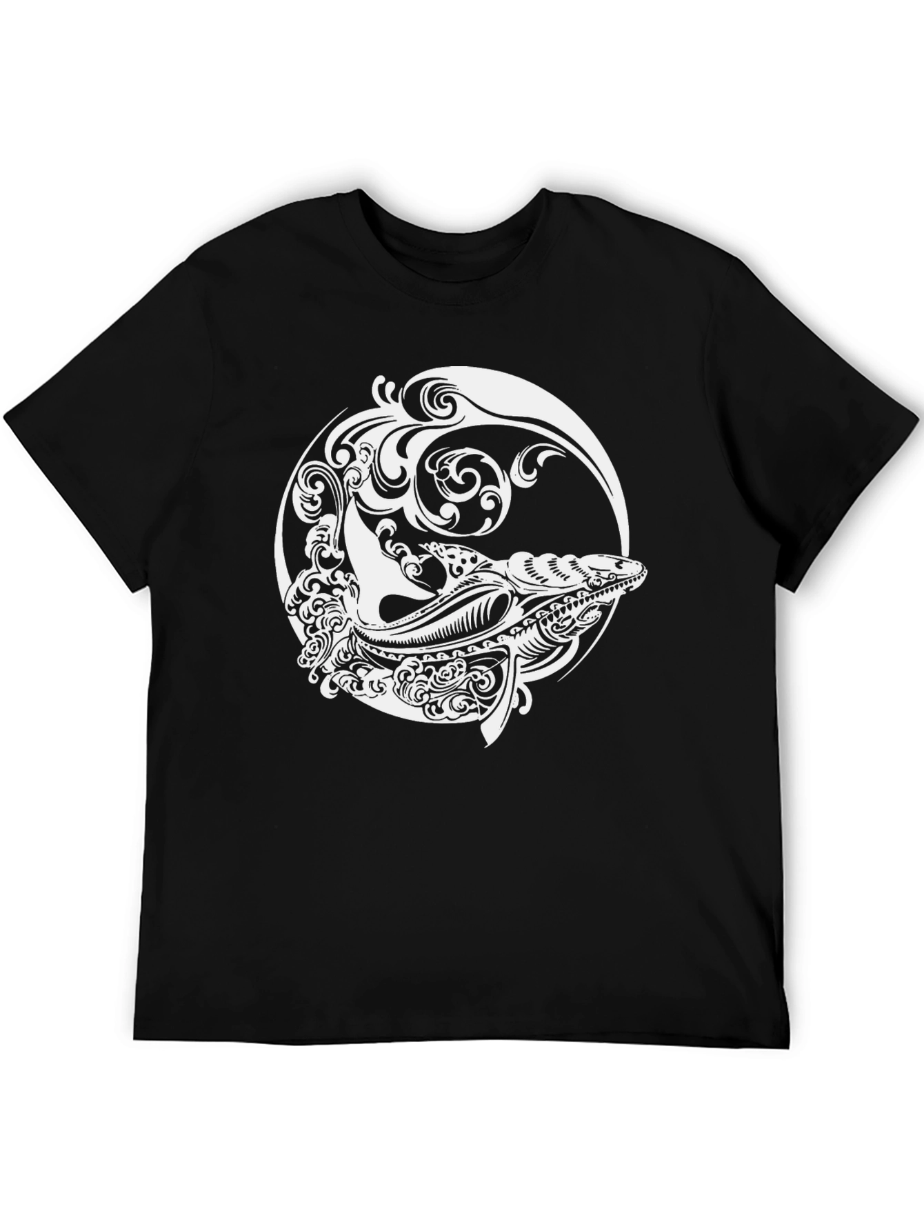 Whale Art Graphic Black T-Shirt