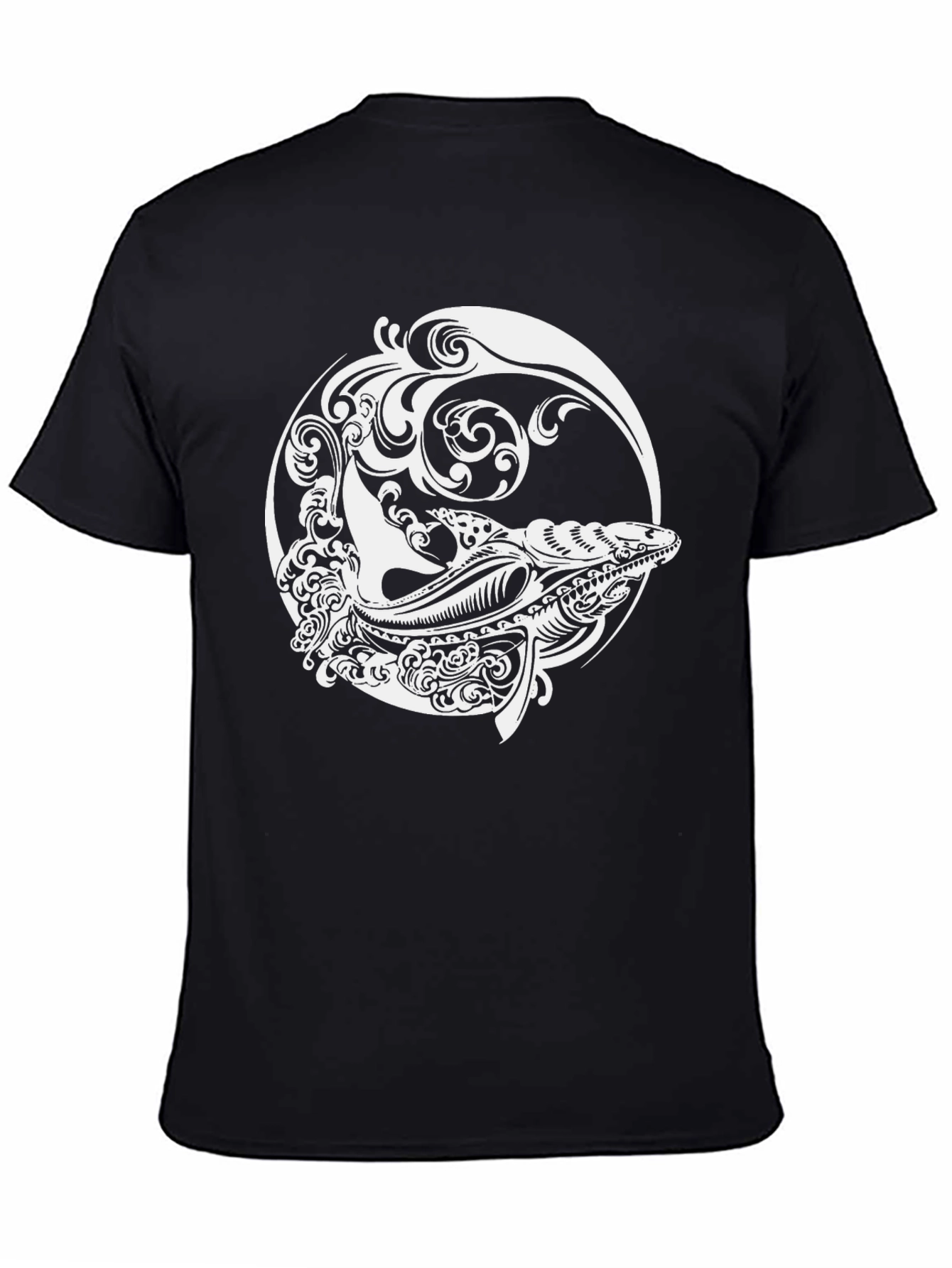 Whale Art Graphic Black T-Shirt