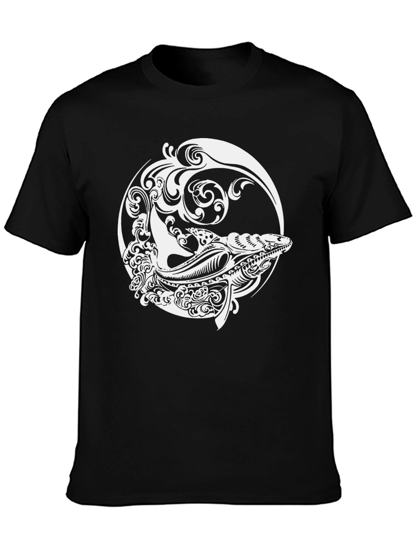 Whale Art Graphic Black T-Shirt
