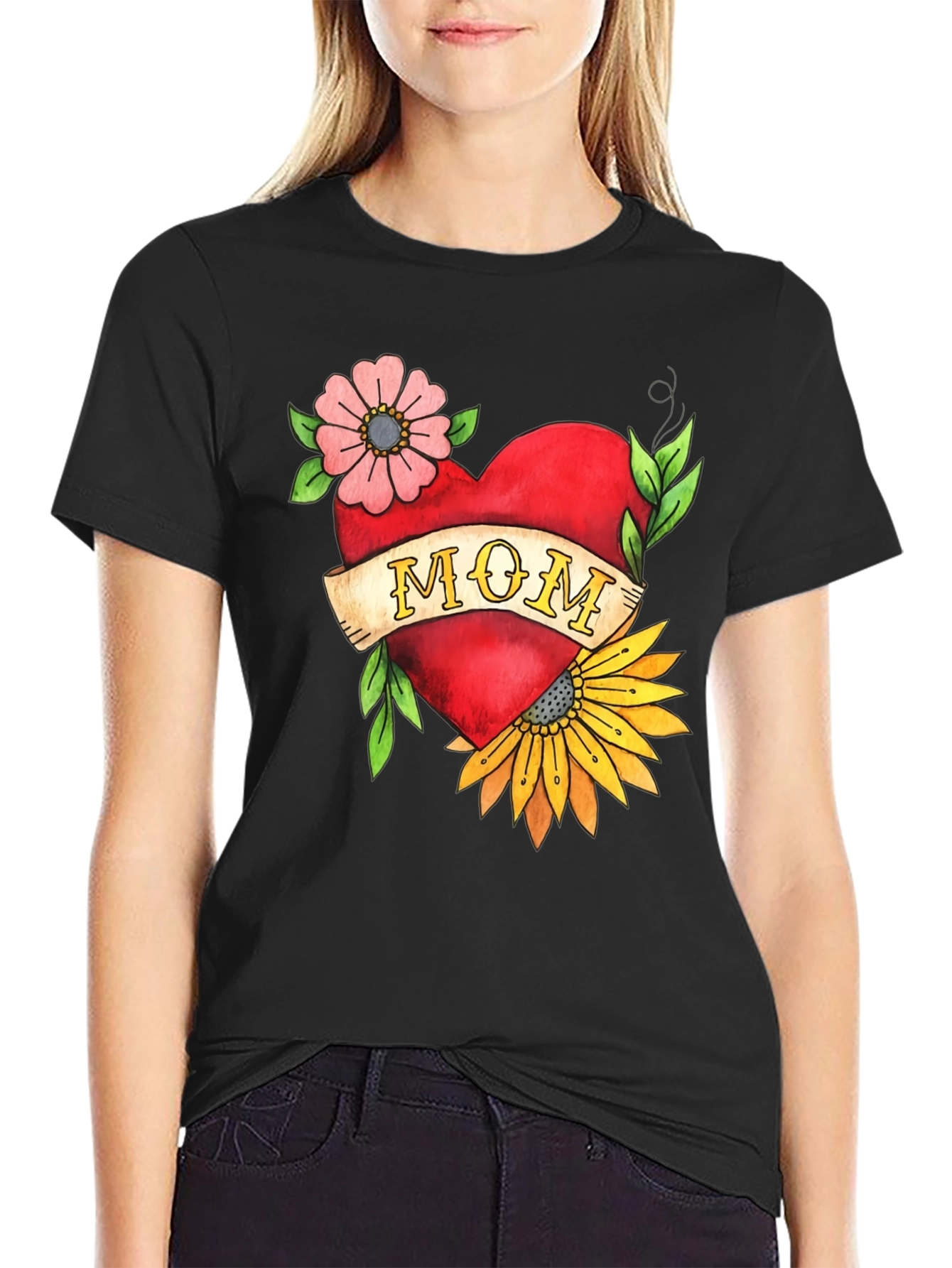 Mom Heart Tattoo Graphic T-Shirt