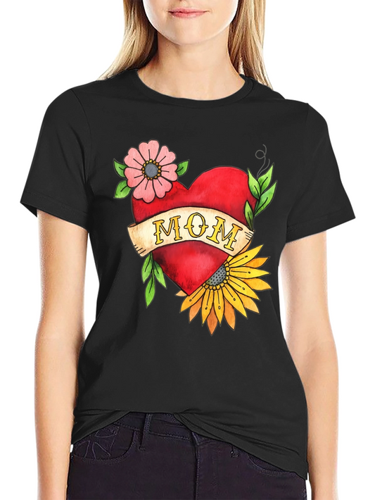 Mom Heart Tattoo Graphic T-Shirt