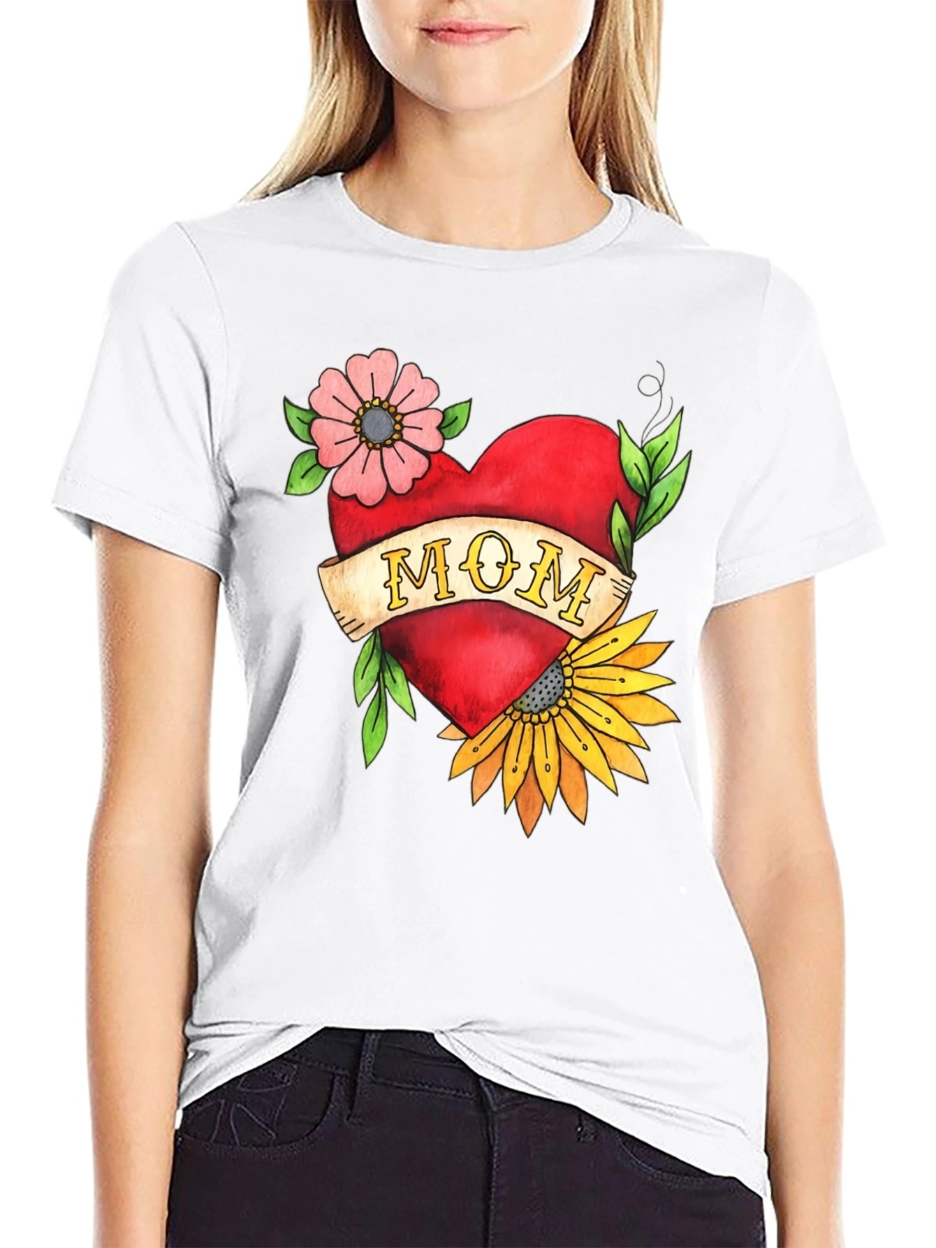 Mom Heart Tattoo Graphic T-Shirt