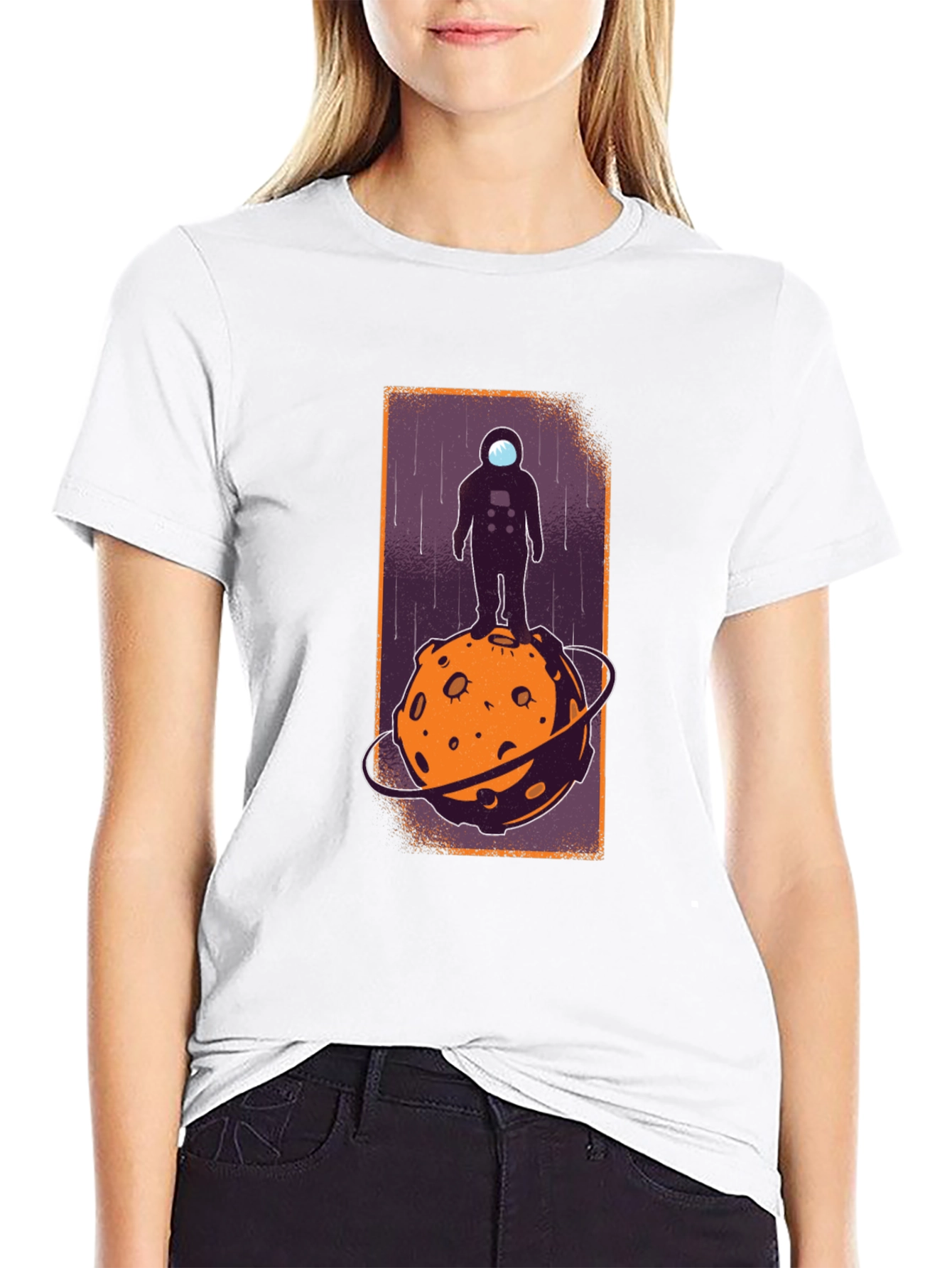 Astronaut on Moon Graphic Tee - Black Cotton