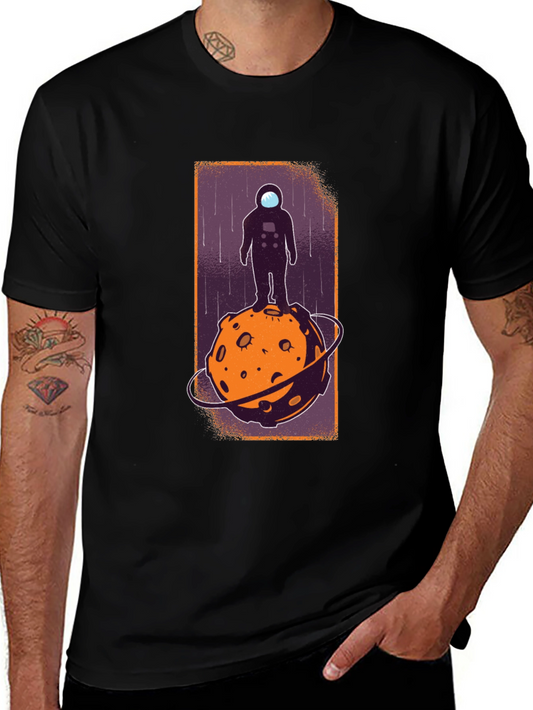 Astronaut on Moon Graphic Tee - Black Cotton