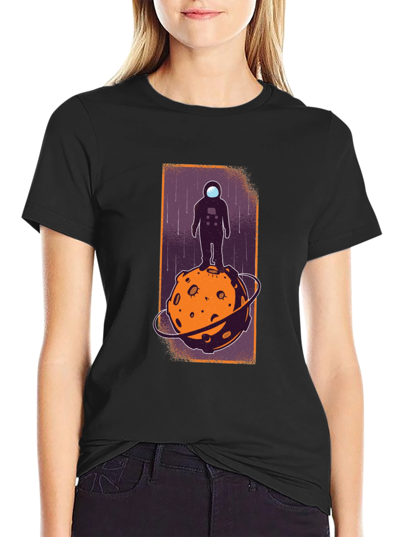 Astronaut on Moon Graphic Tee - Black Cotton