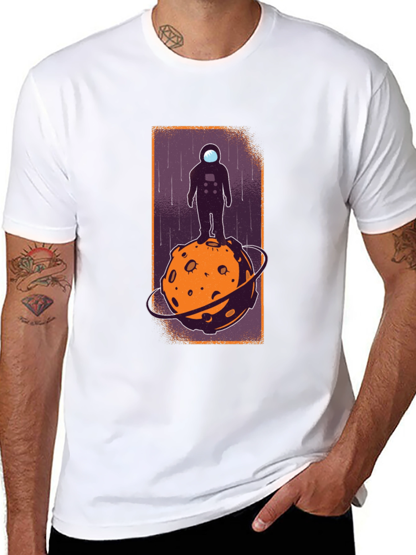 Astronaut on Moon Graphic Tee - Black Cotton
