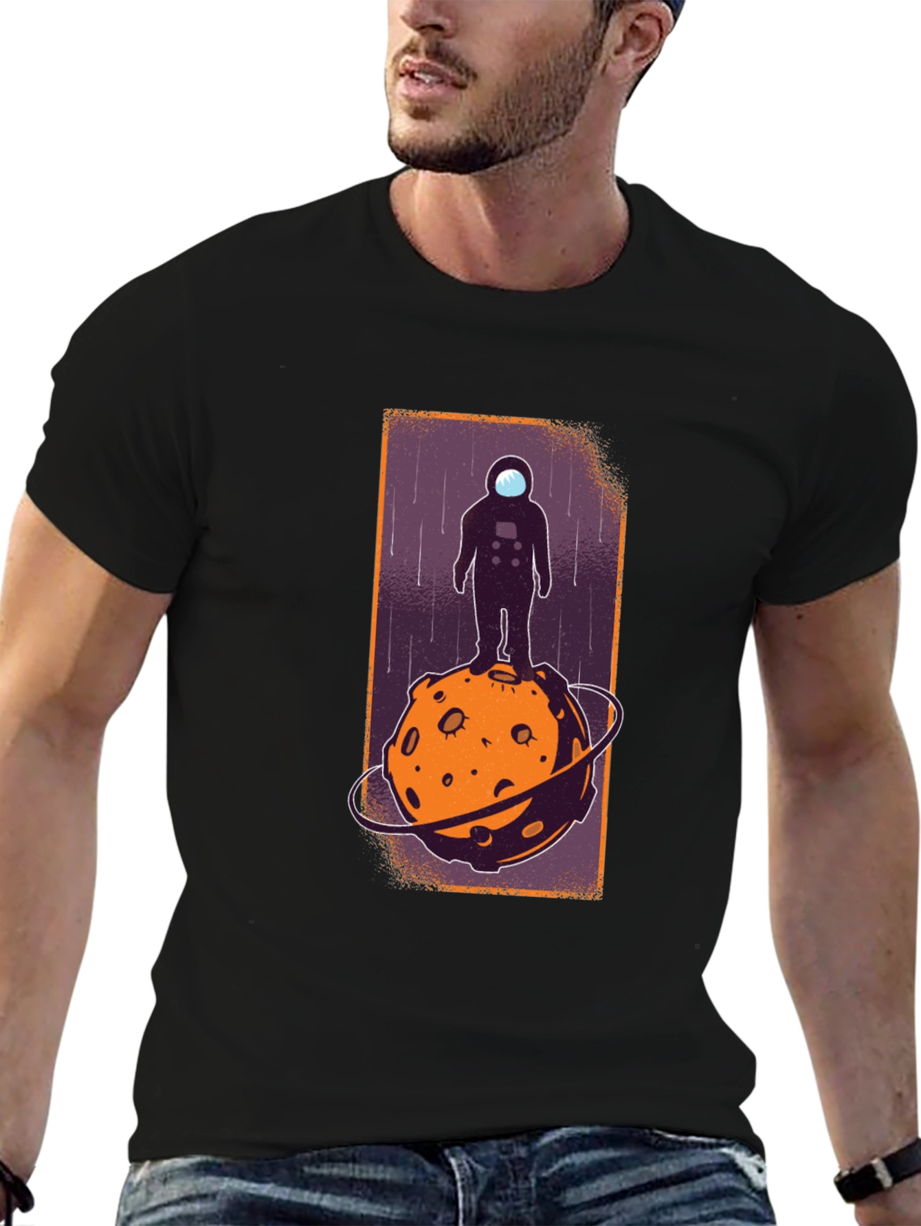 Astronaut on Moon Graphic Tee - Black Cotton