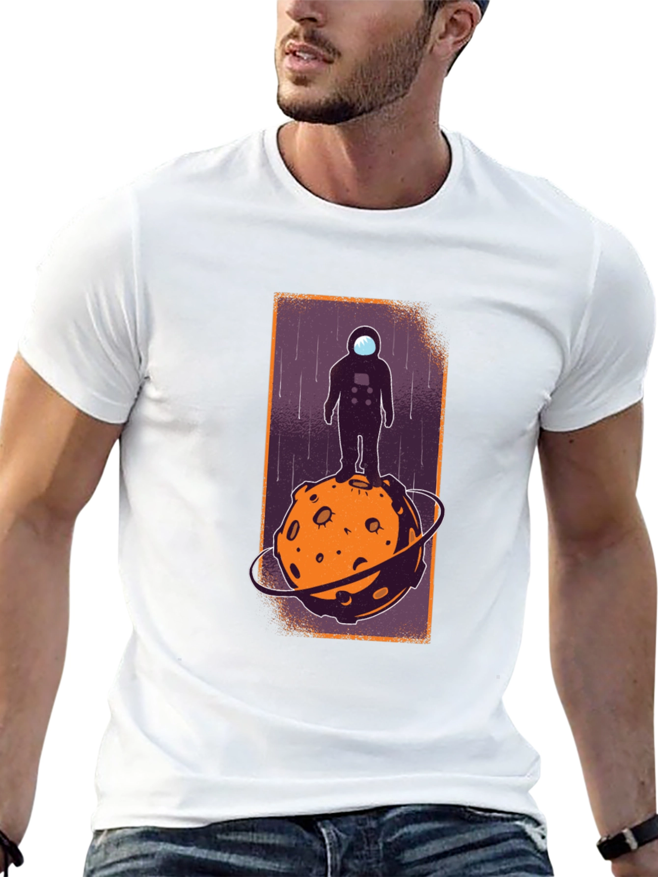 Astronaut on Moon Graphic Tee - Black Cotton