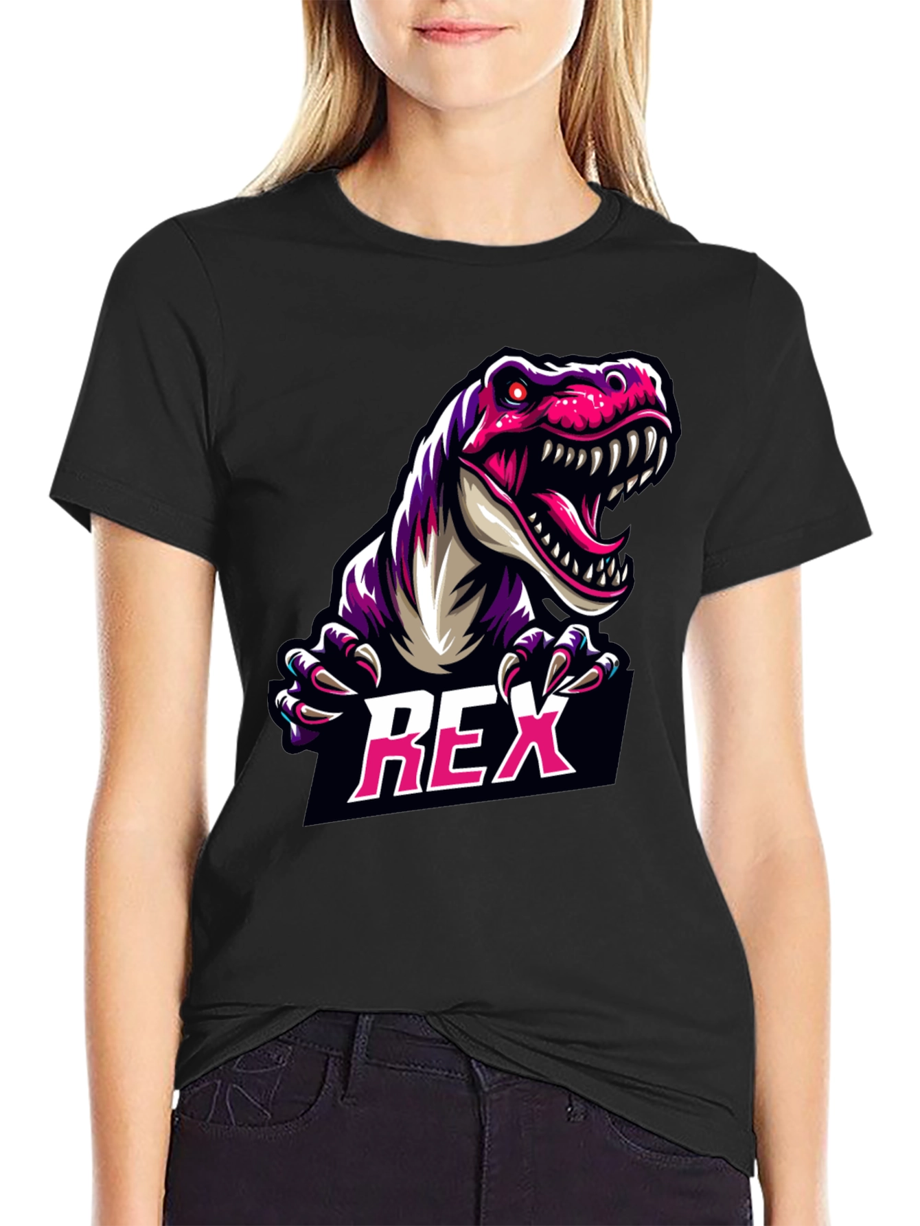 REX Dinosaur Graphic Tee - Cool Black T-Shirt