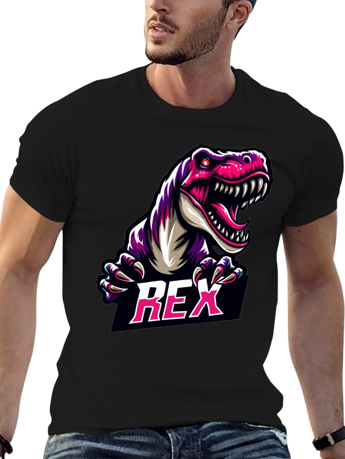 REX Dinosaur Graphic Tee - Cool Black T-Shirt