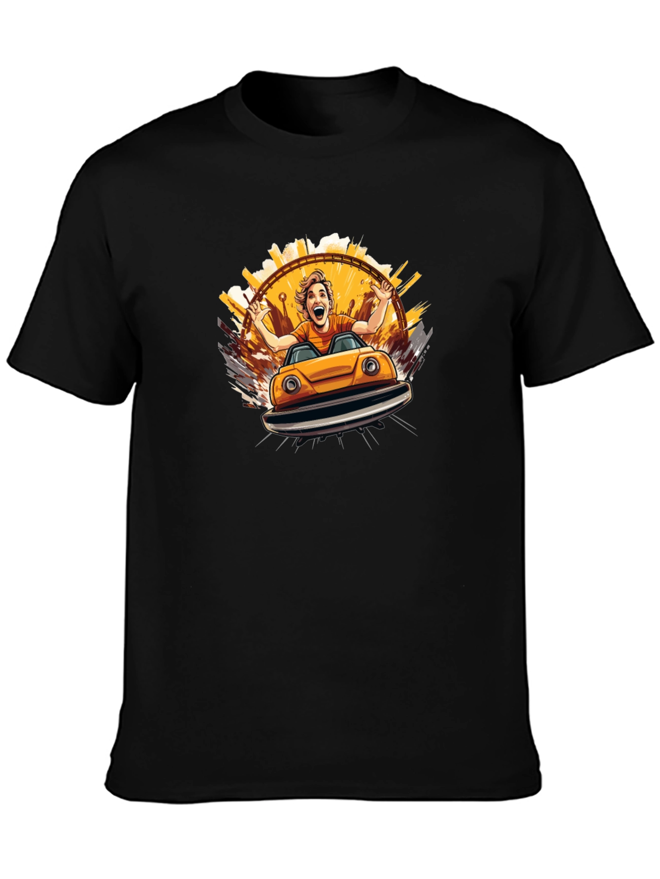 Bumper Car Fun Graphic Tee - Black Cotton T-Shirt