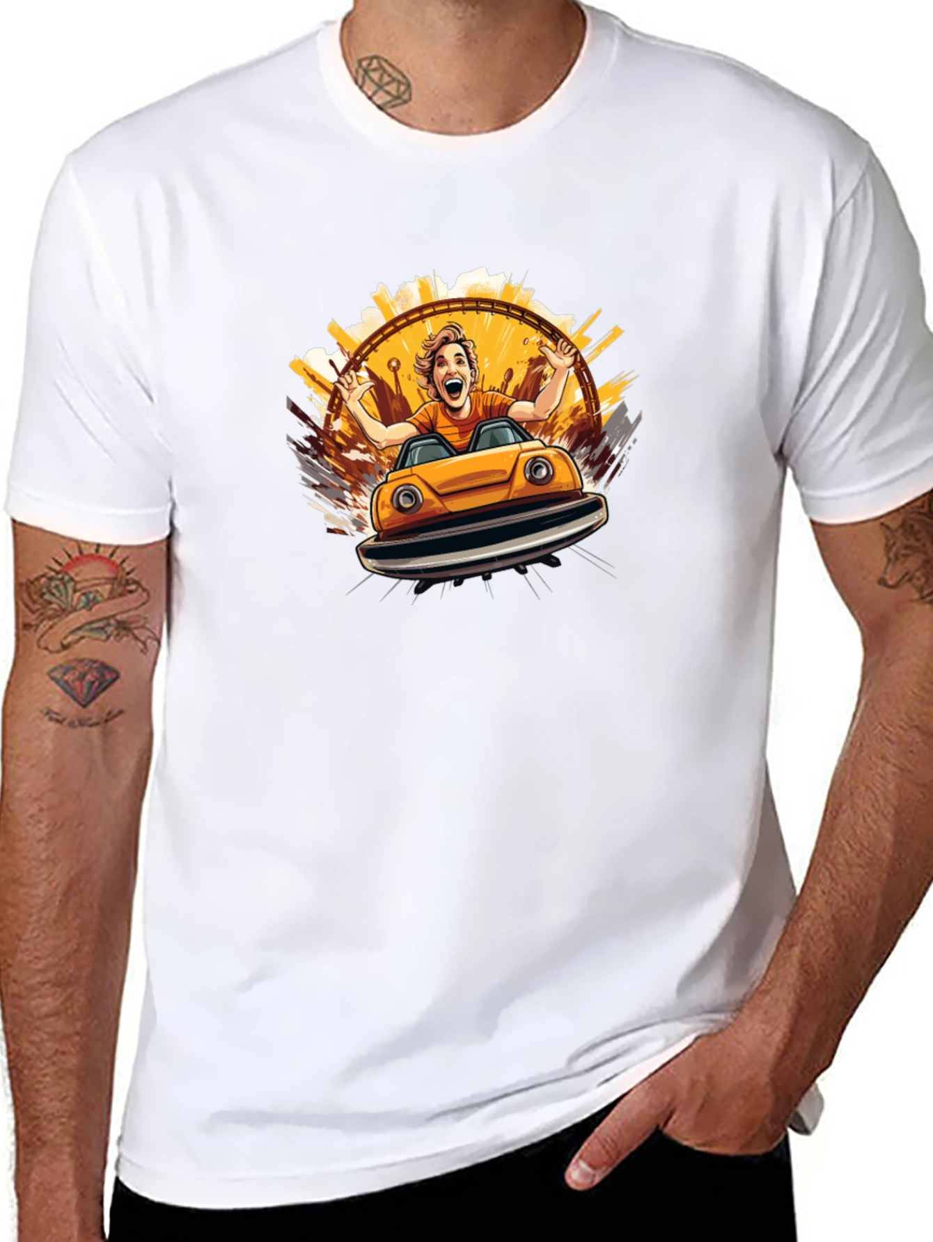 Bumper Car Fun Graphic Tee - Black Cotton T-Shirt