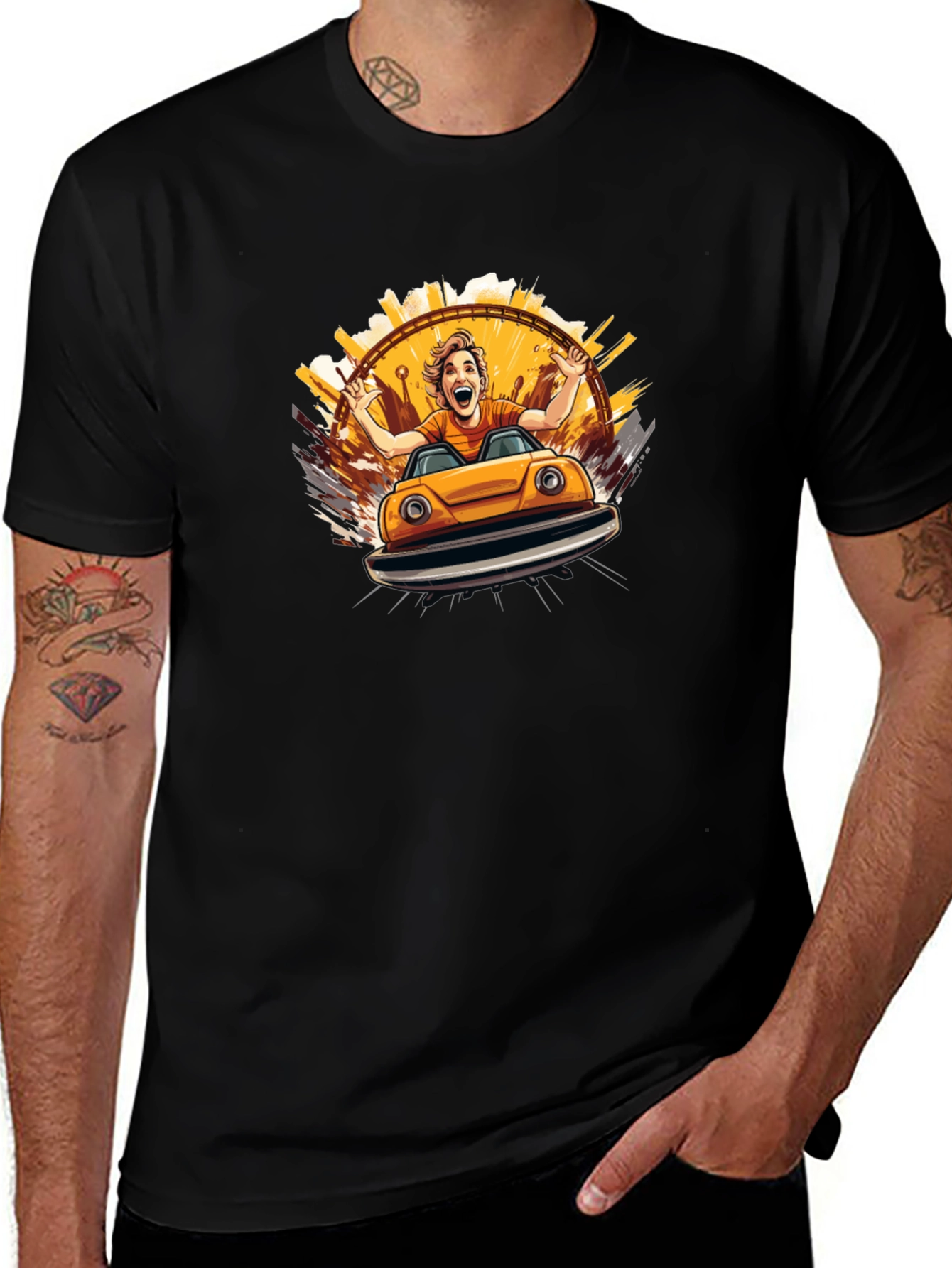 Bumper Car Fun Graphic Tee - Black Cotton T-Shirt