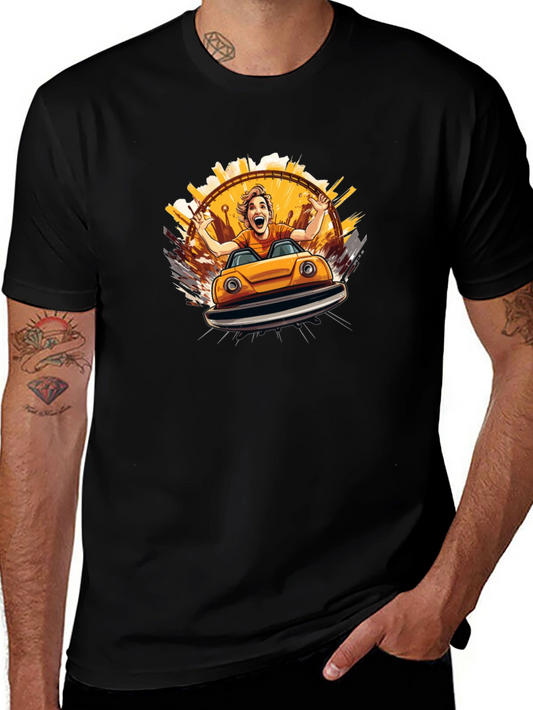 Bumper Car Fun Graphic Tee - Black Cotton T-Shirt