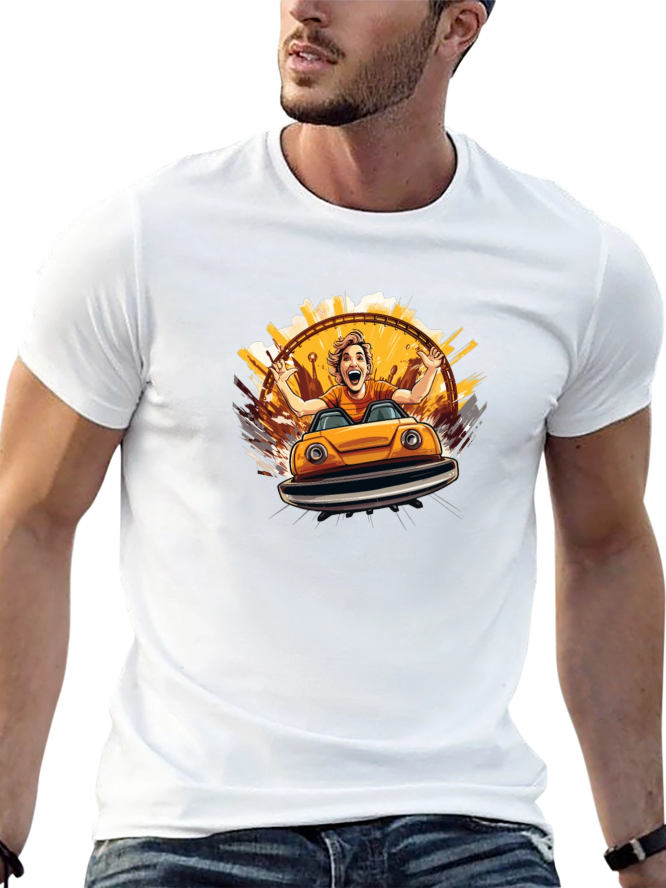 Bumper Car Fun Graphic Tee - Black Cotton T-Shirt