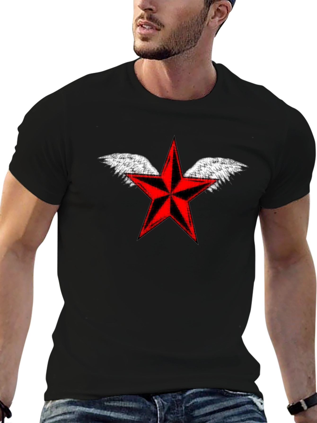 Winged Red Star Black T-Shirt