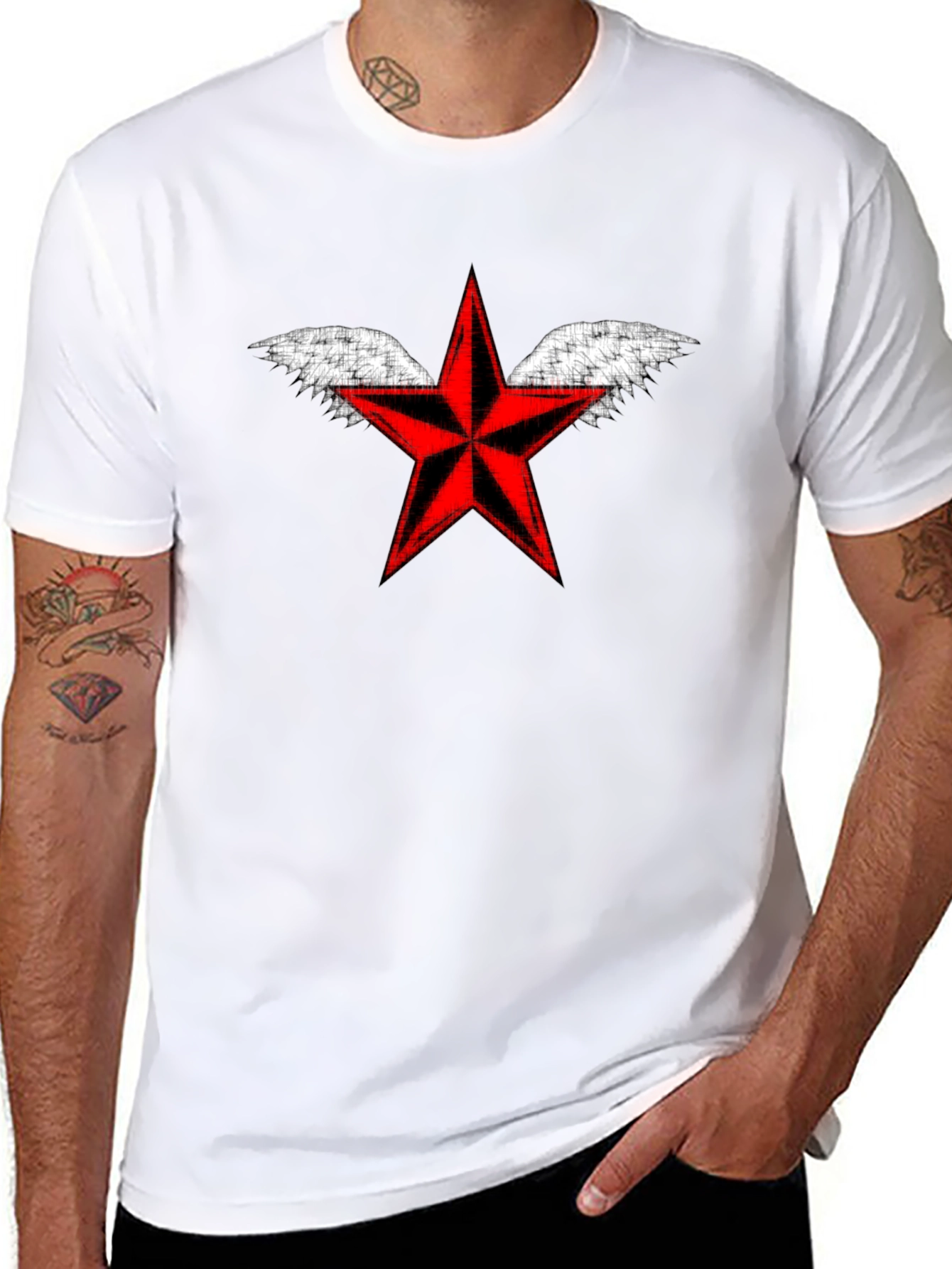 Winged Red Star Black T-Shirt