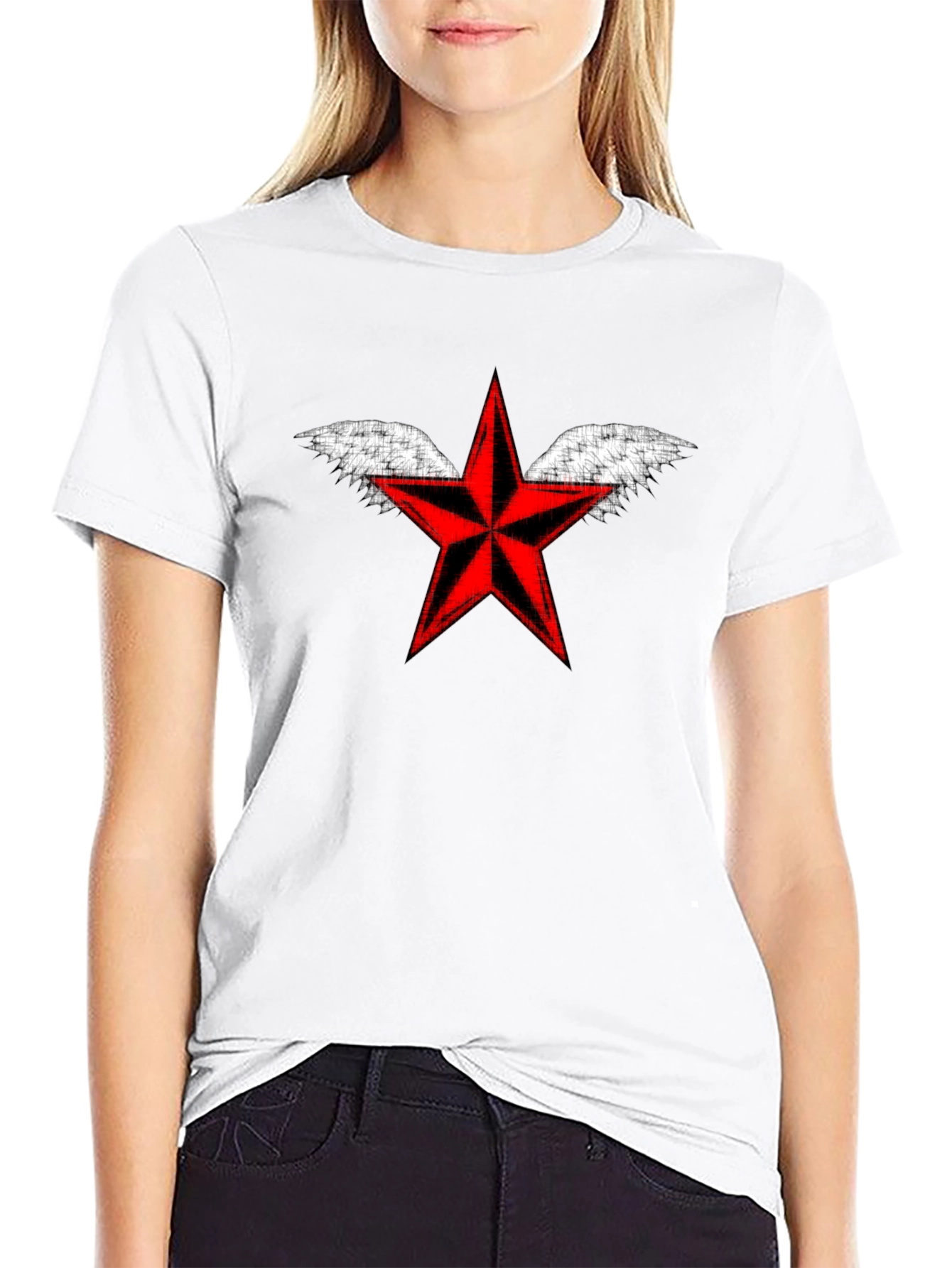 Winged Red Star Black T-Shirt