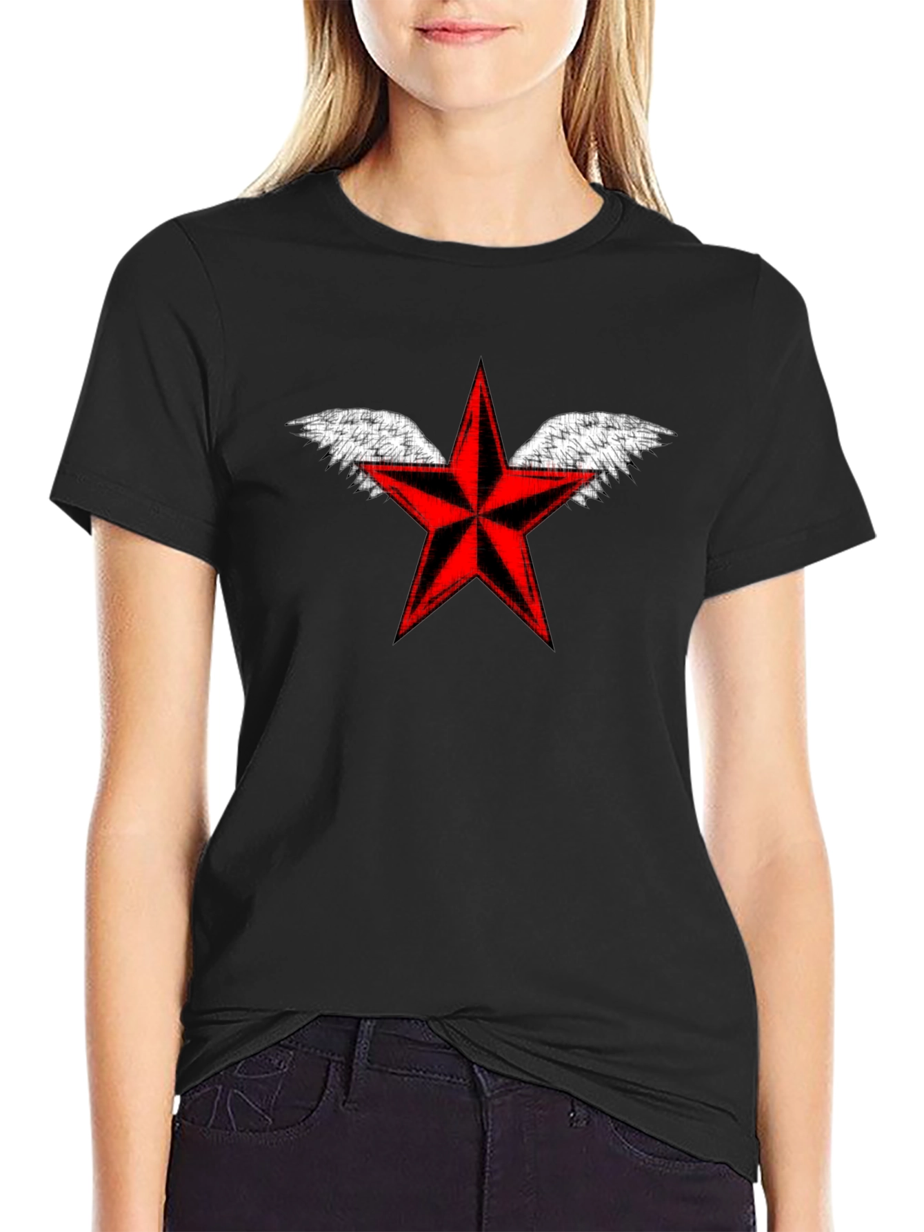 Winged Red Star Black T-Shirt