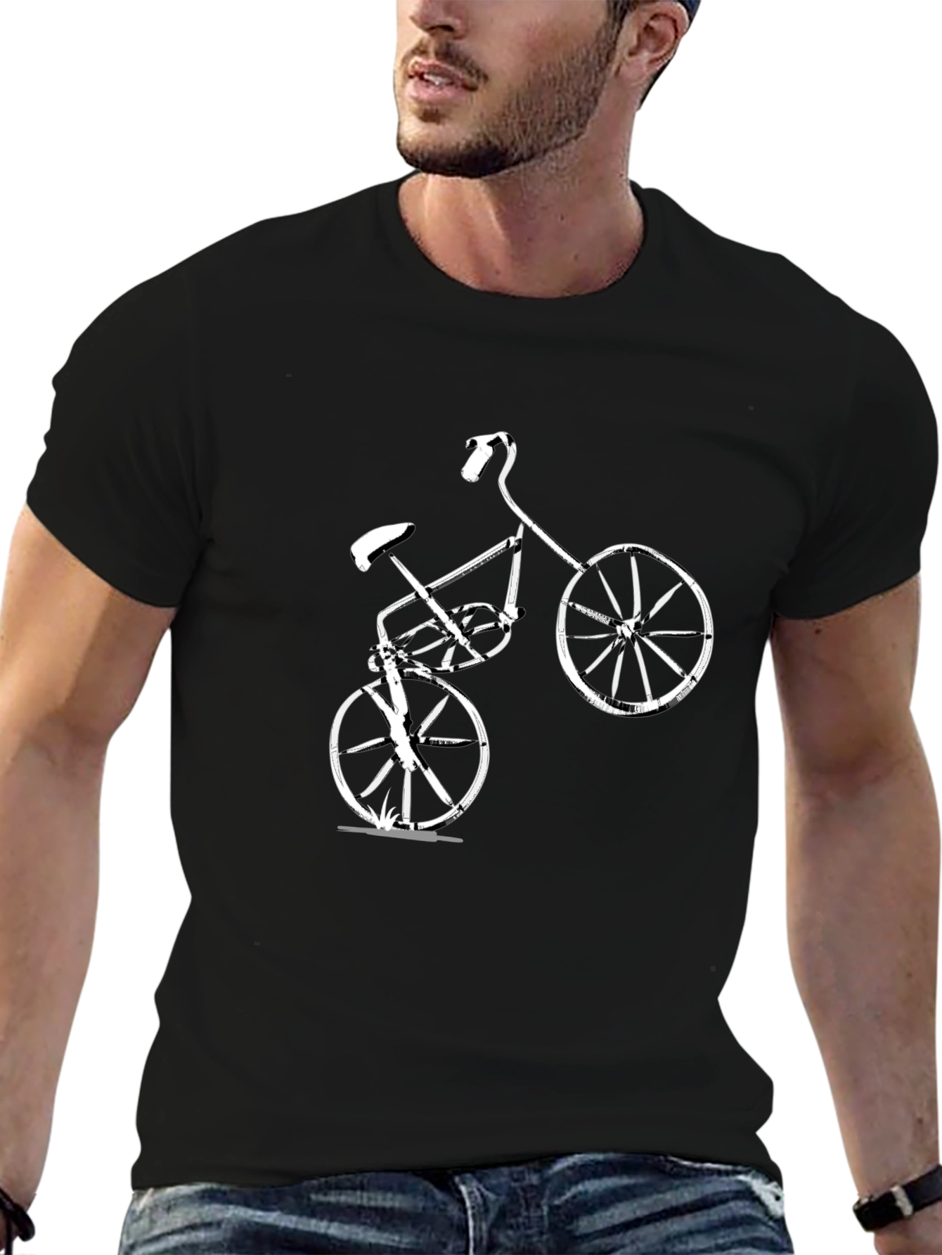 Mens Black T-Shirt with Bike Graphic