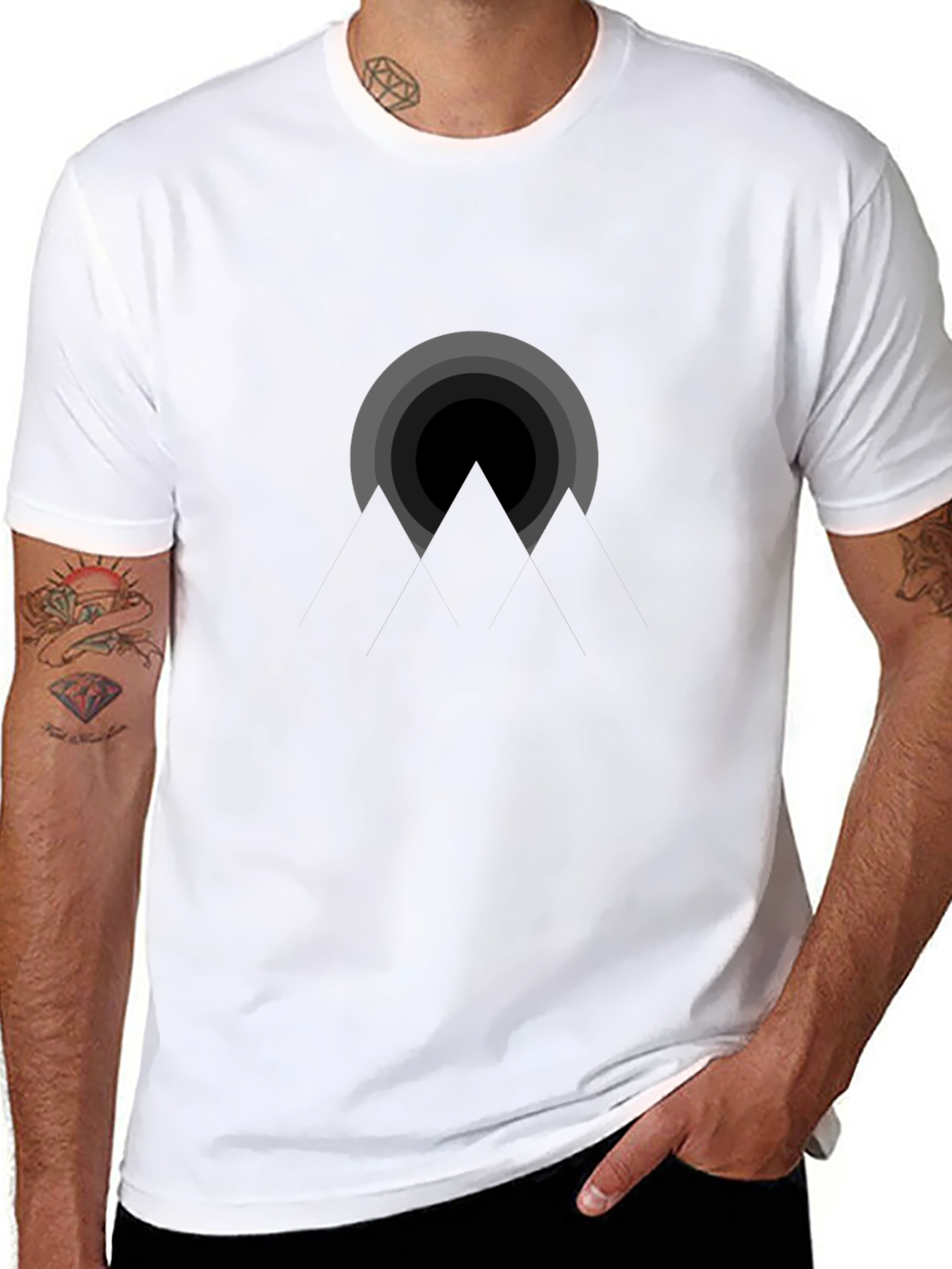 Geometric Mountain Design Black T-Shirt