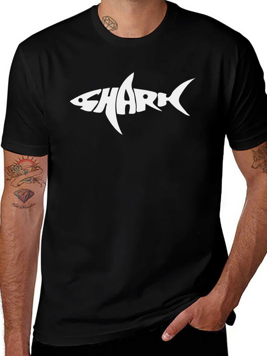 Shark Word Art Graphic Tee - Black Cotton T-Shirt