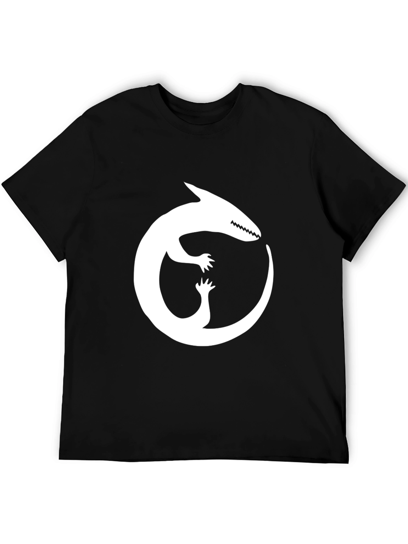Black T-Shirt with White Ouroboros Lizard Graphic