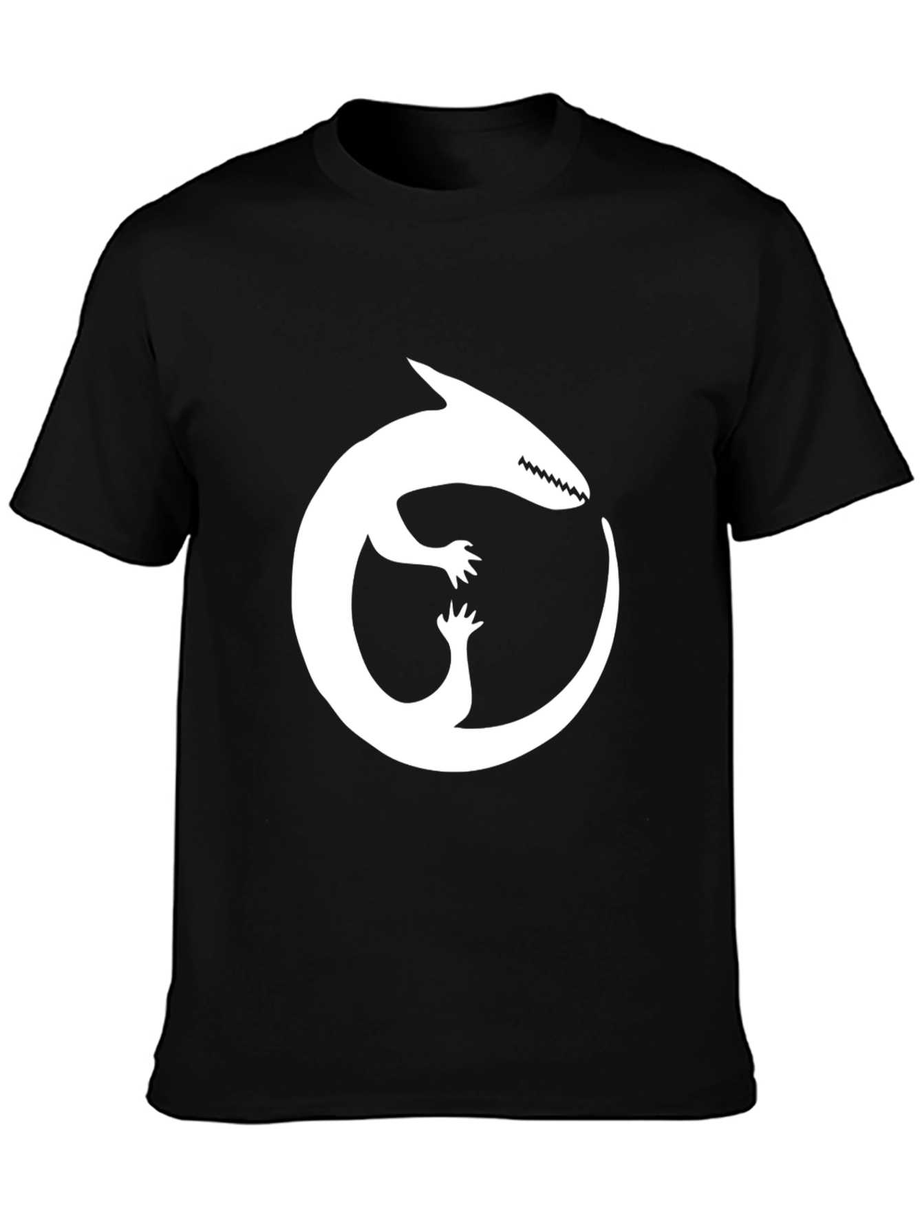 Black T-Shirt with White Ouroboros Lizard Graphic