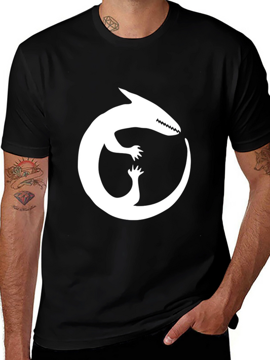 Black T-Shirt with White Ouroboros Lizard Graphic