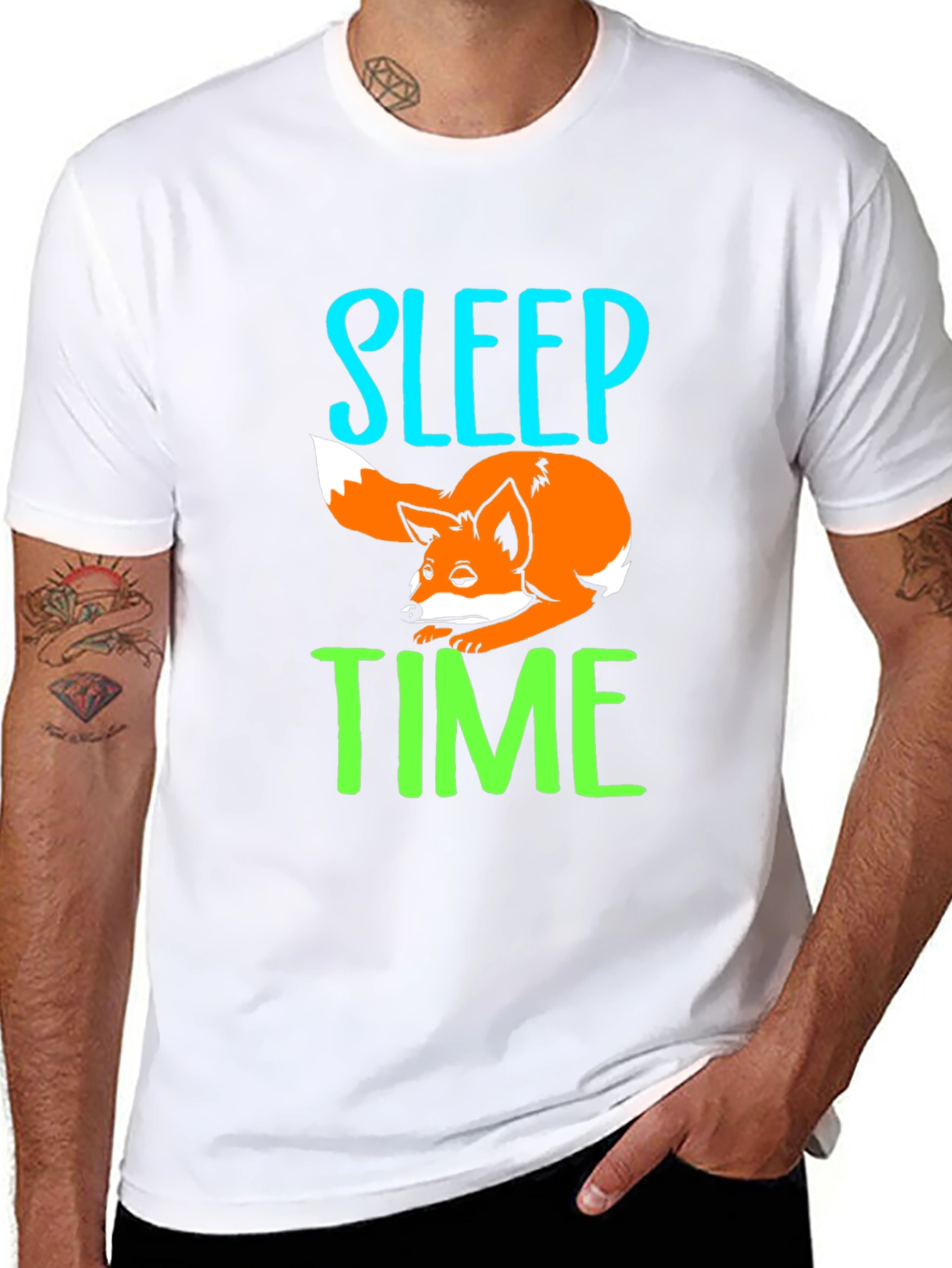 Sleep Time Fox Graphic T-Shirt - Black