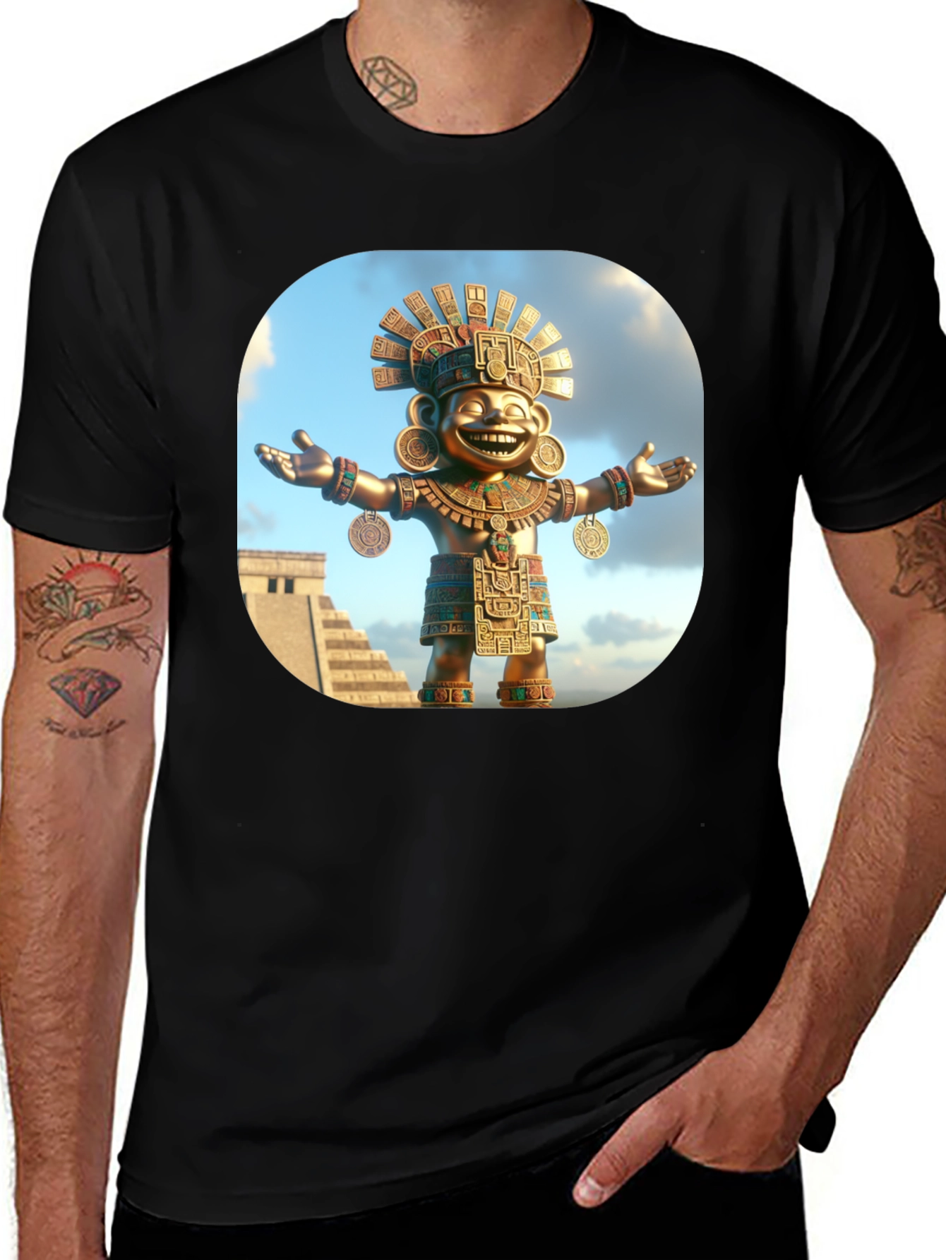 Aztec God T-Shirt - Black