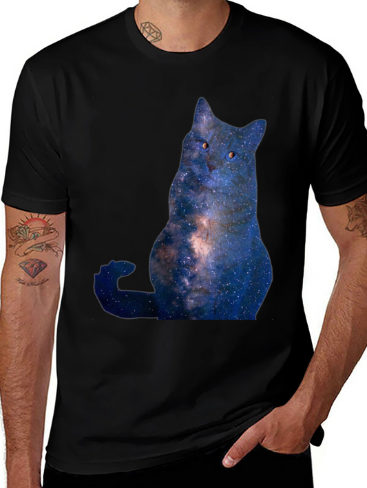 Cosmic Cat Graphic T-Shirt - Mens Black Tee
