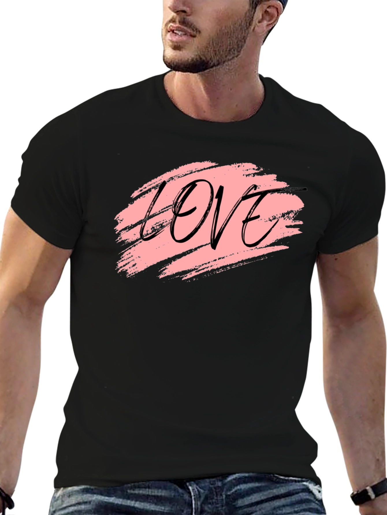 Love Brushstroke Graphic Black T-Shirt