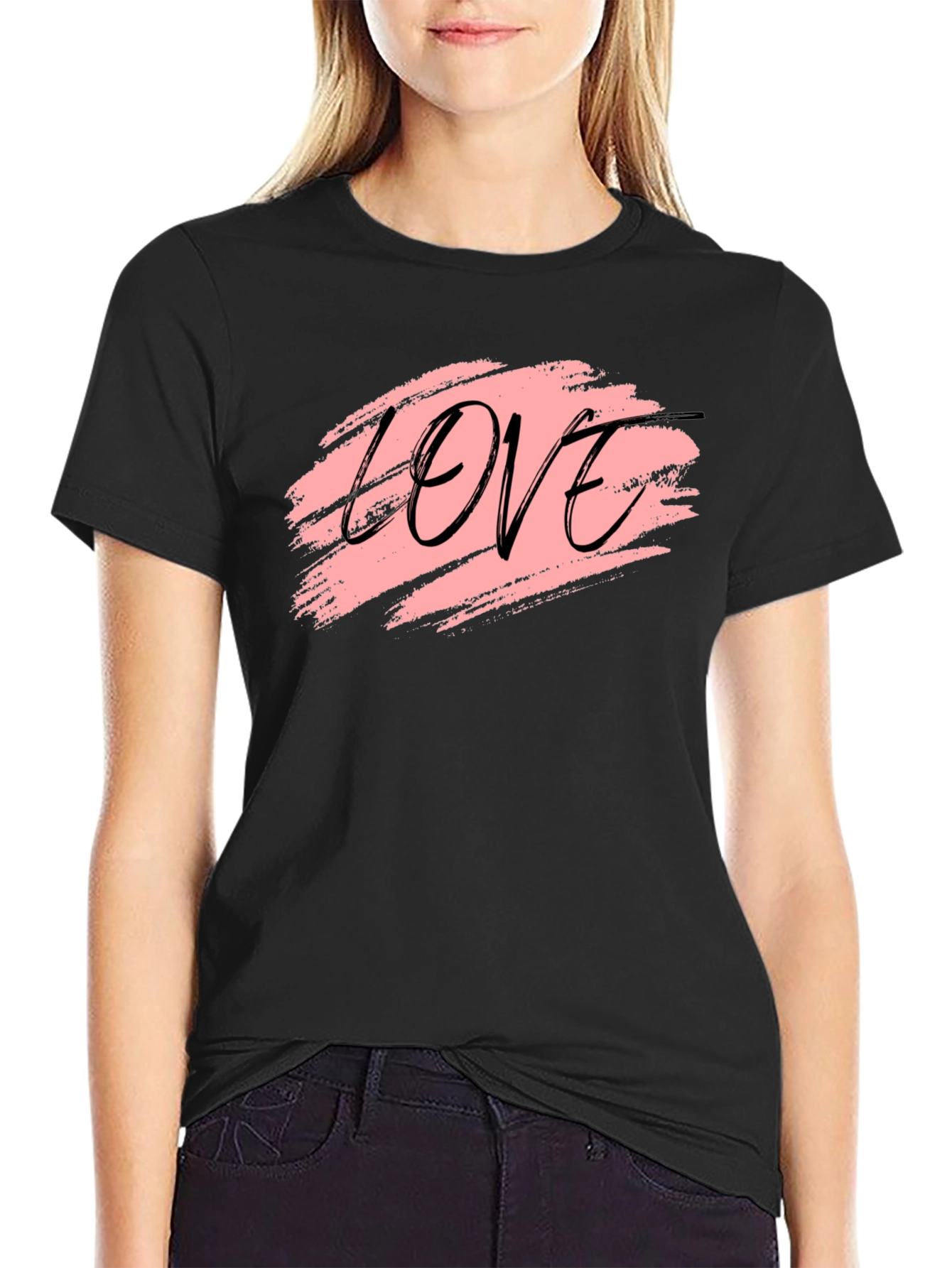 Love Brushstroke Graphic Black T-Shirt