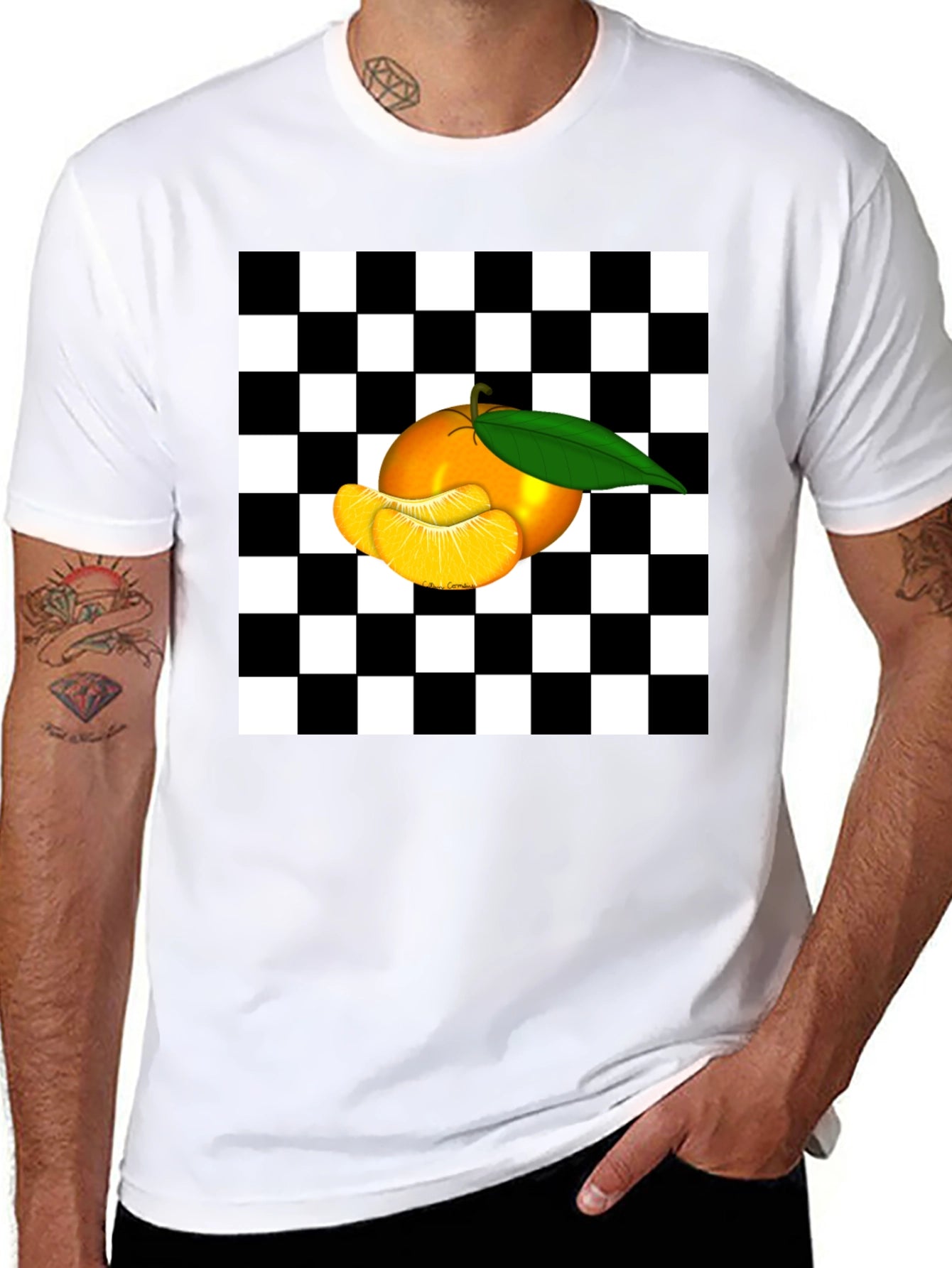 Checkered Orange Graphic Tee