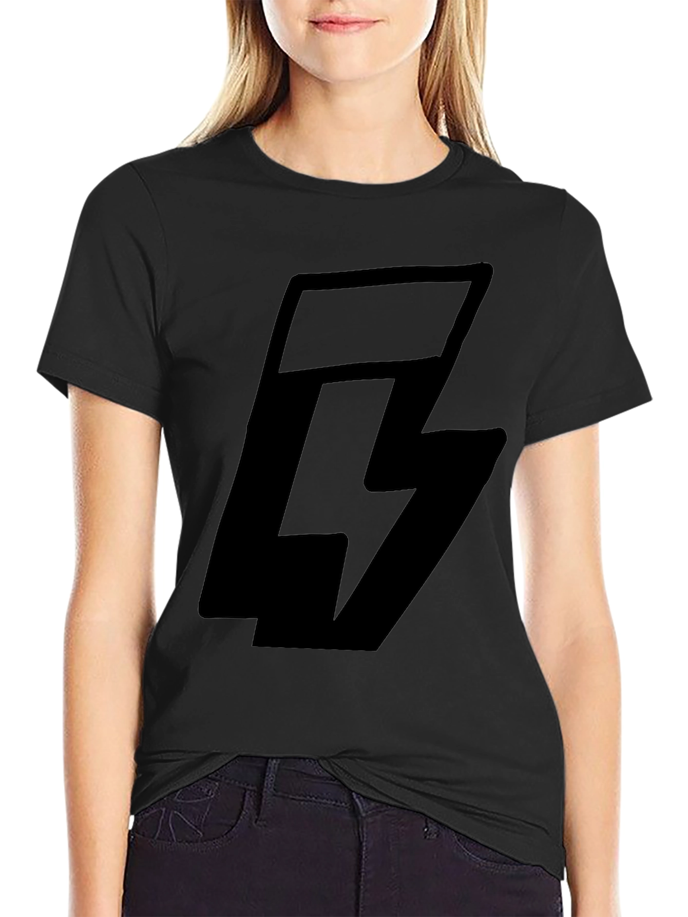 Black Graphic Tee with Lightning Bolt Logo