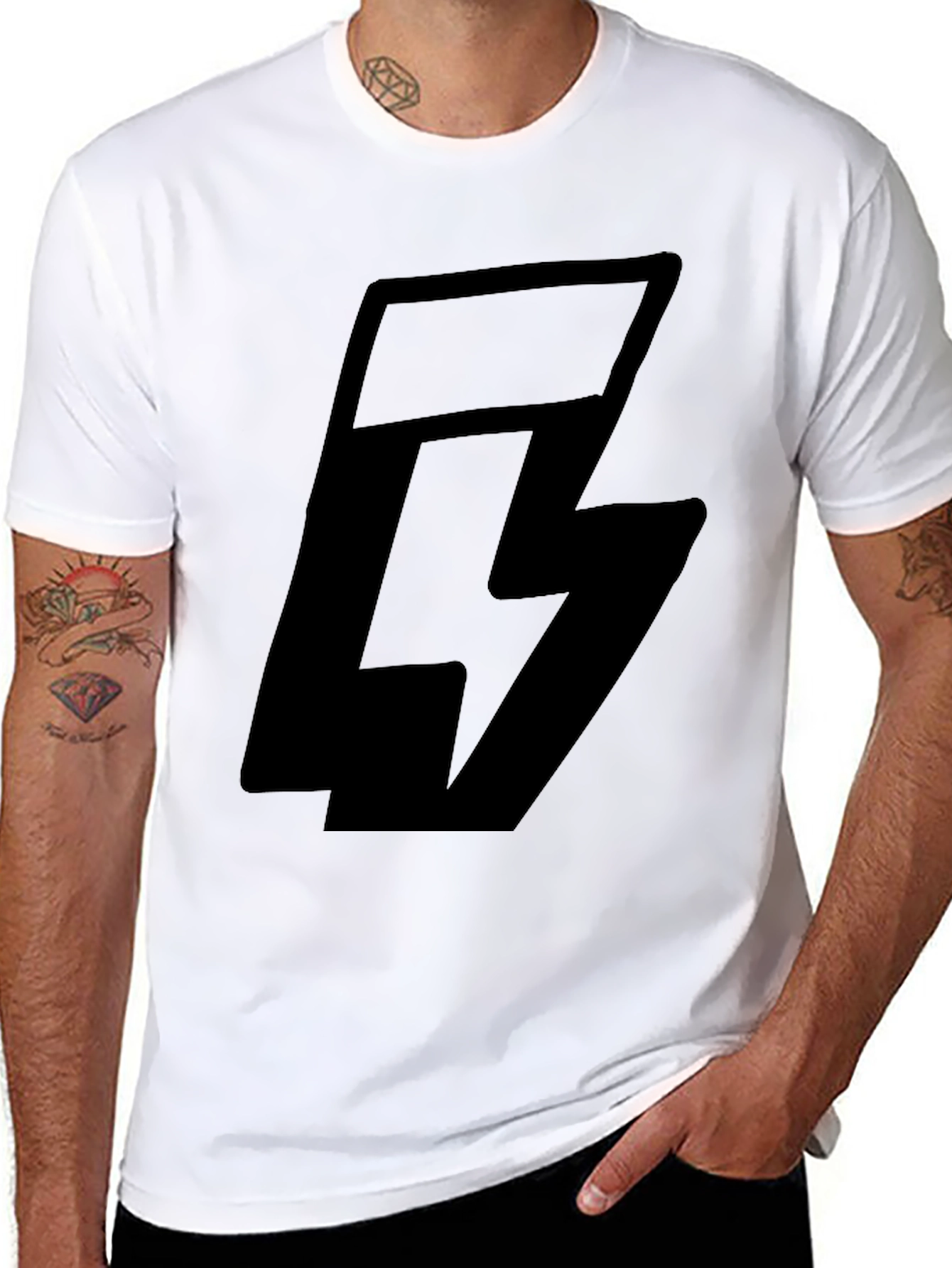 Black Graphic Tee with Lightning Bolt Logo