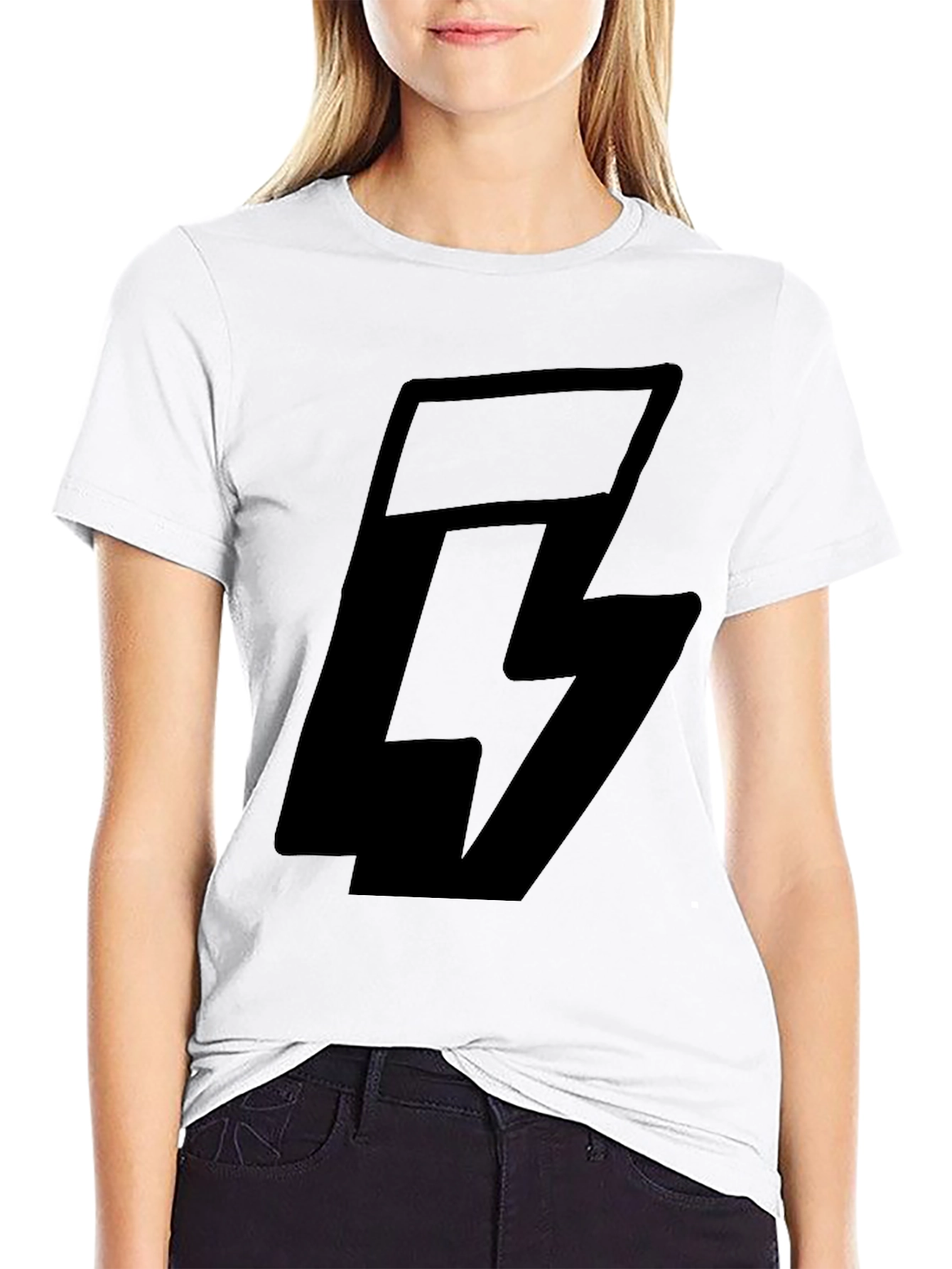 Black Graphic Tee with Lightning Bolt Logo