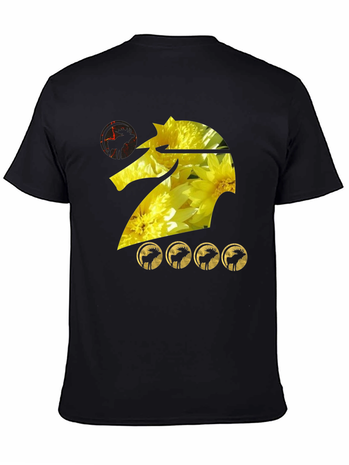 Graphic Tee: Floral Knight with Moose Silhouettes