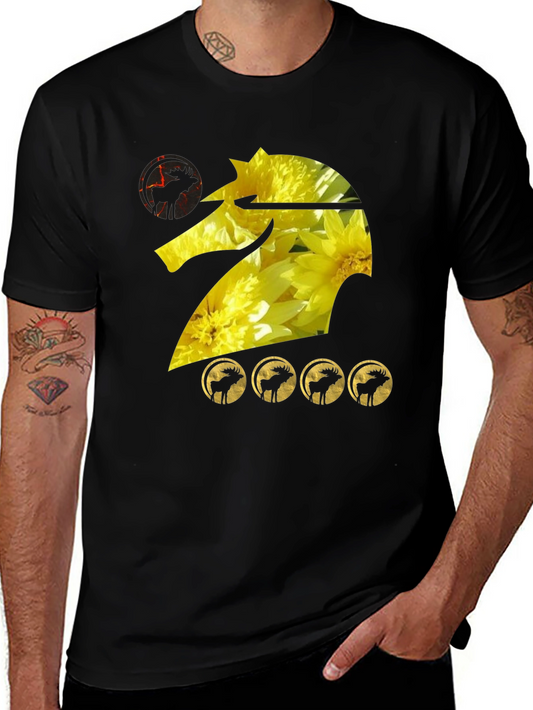 Graphic Tee: Floral Knight with Moose Silhouettes