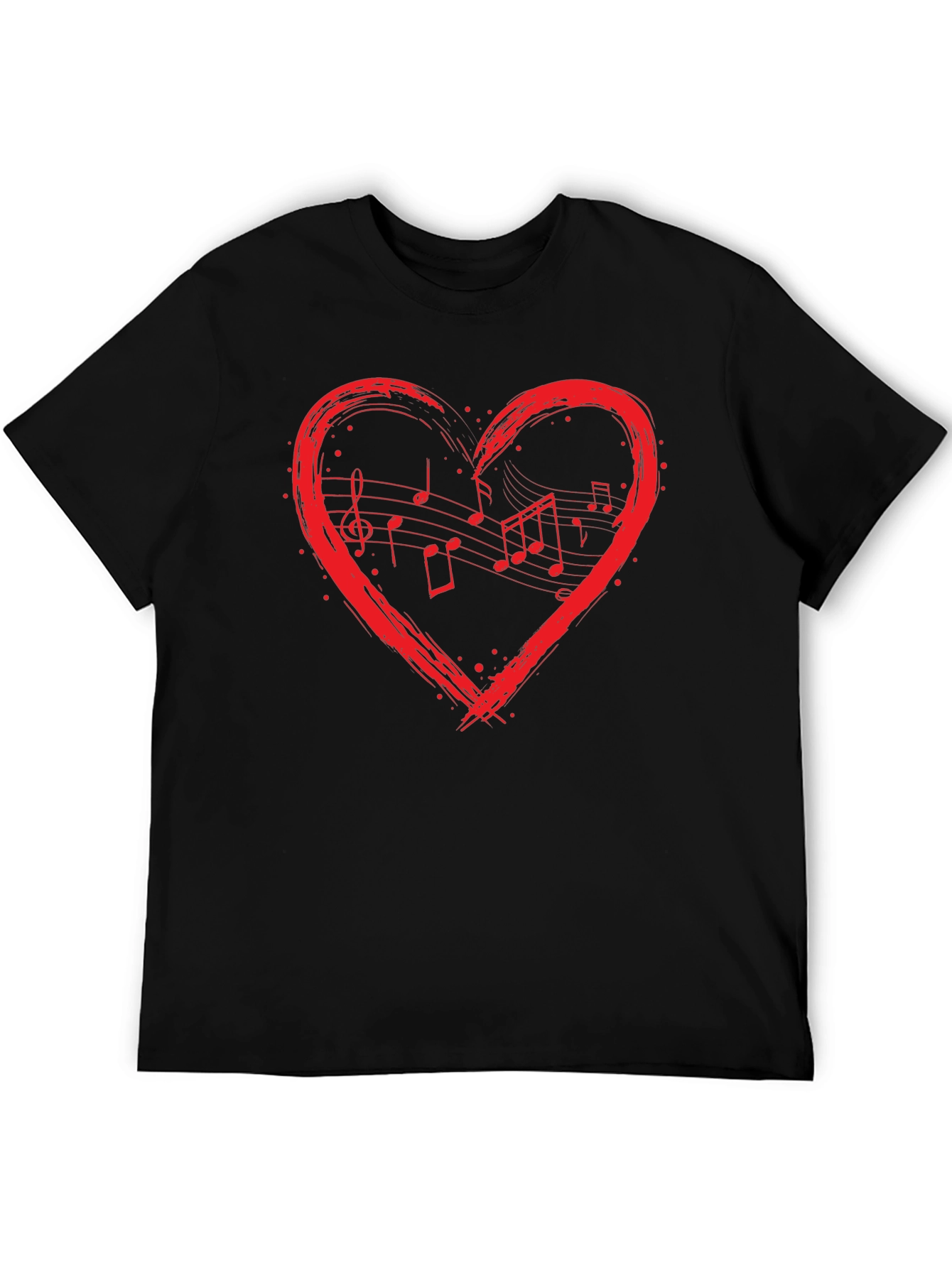 Music Heart T-Shirt - Black Crew Neck Graphic Tee